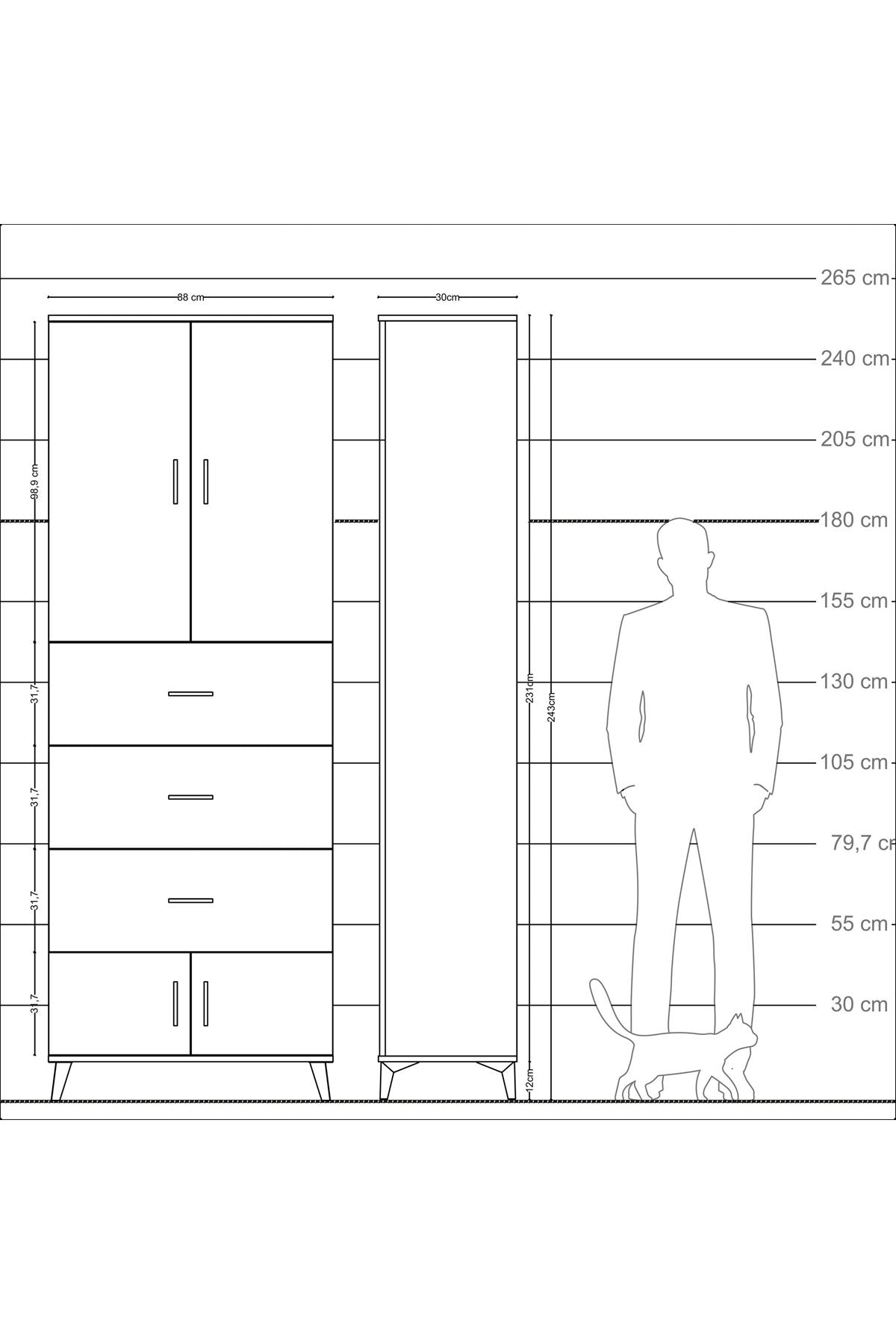 Arges Dolap 3 Raflı 3 Çekmeceli 4 Kapaklı 88x30x243 - S33M201V8A