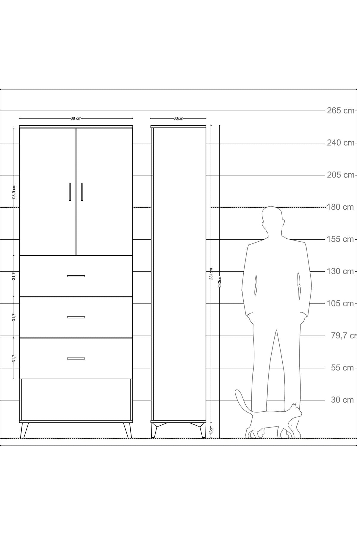 Arges Dolap 3 Raflı 3 Çekmeceli 2 Kapaklı 88x30x243 - S33M203V2A