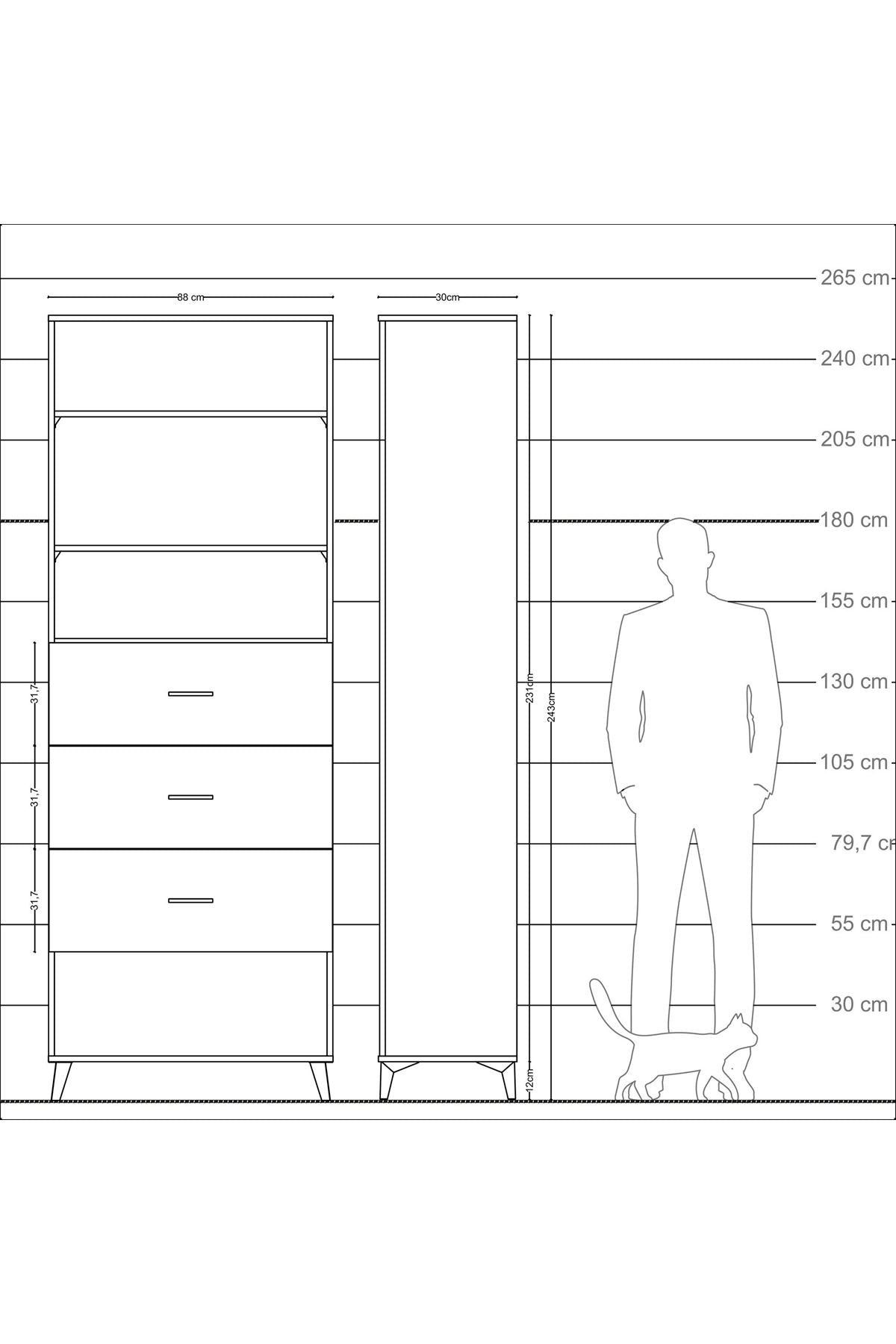 Arges Dolap 3 Raflı 3 Çekmeceli 88x30x243 - S33M204V8A