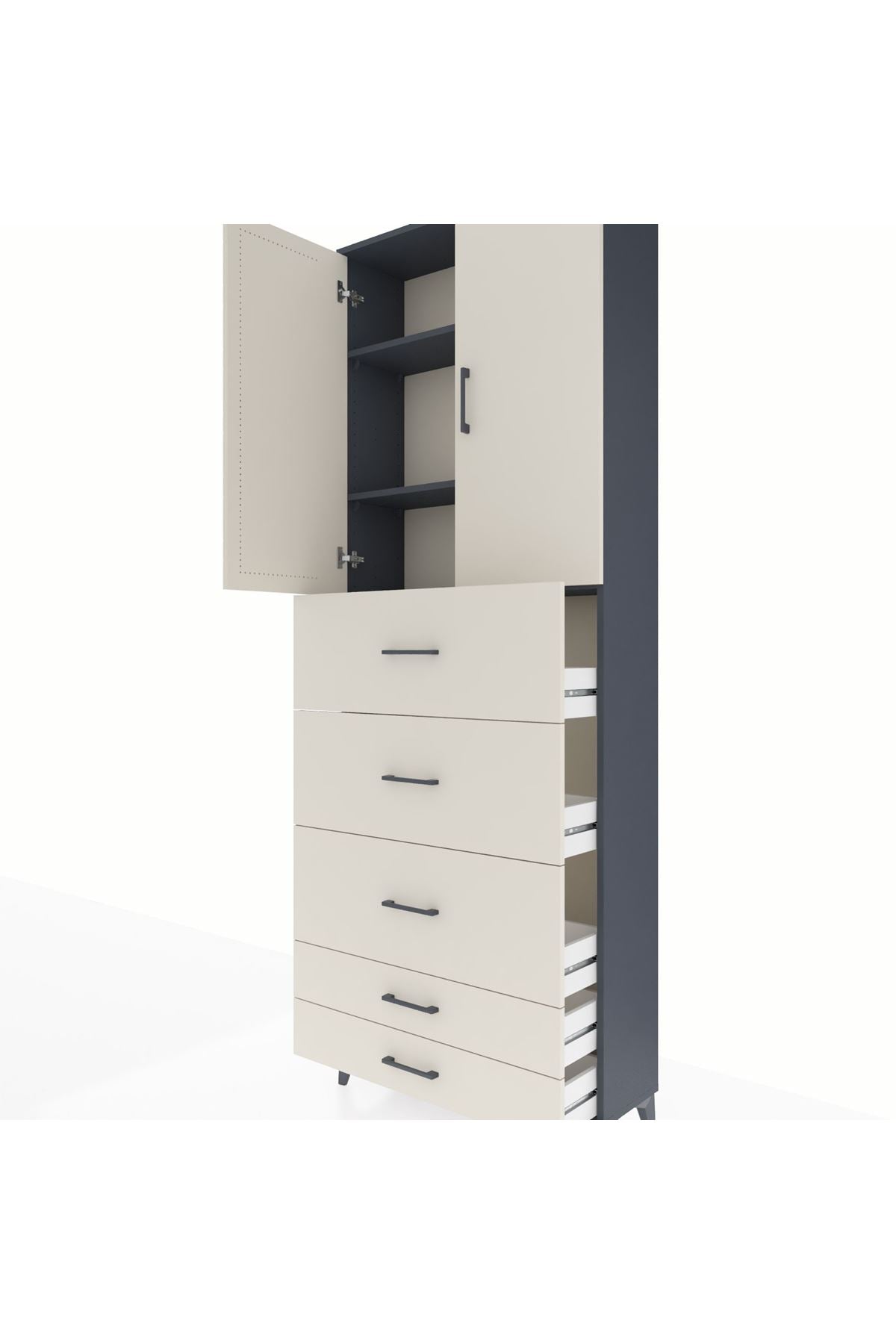 Arges Dolap 3 Raflı 5 Çekmeceli 2 Kapaklı 88x30x243 - S33M205V4A
