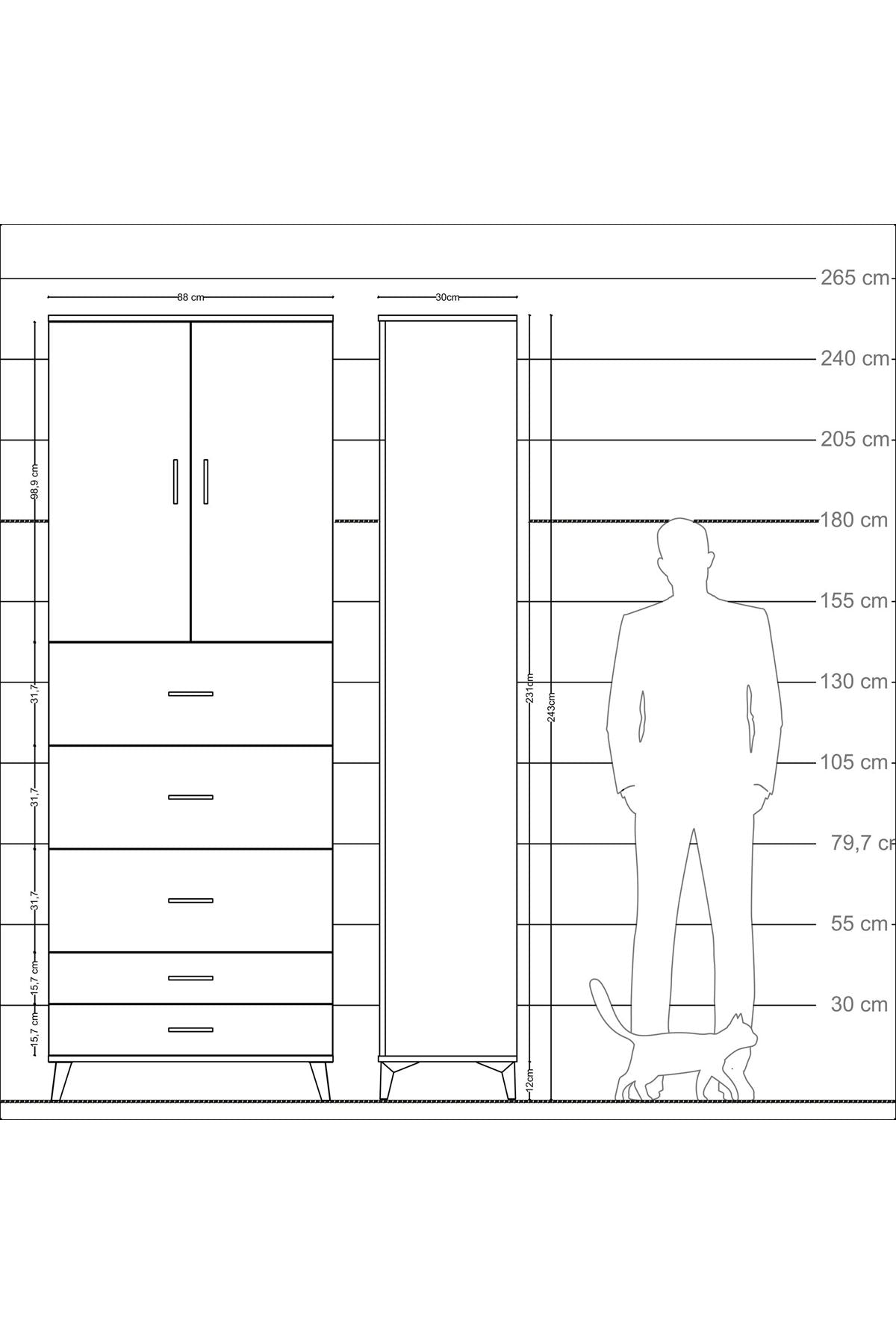 Arges Dolap 3 Raflı 5 Çekmeceli 2 Kapaklı 88x30x243 - S33M205V5A