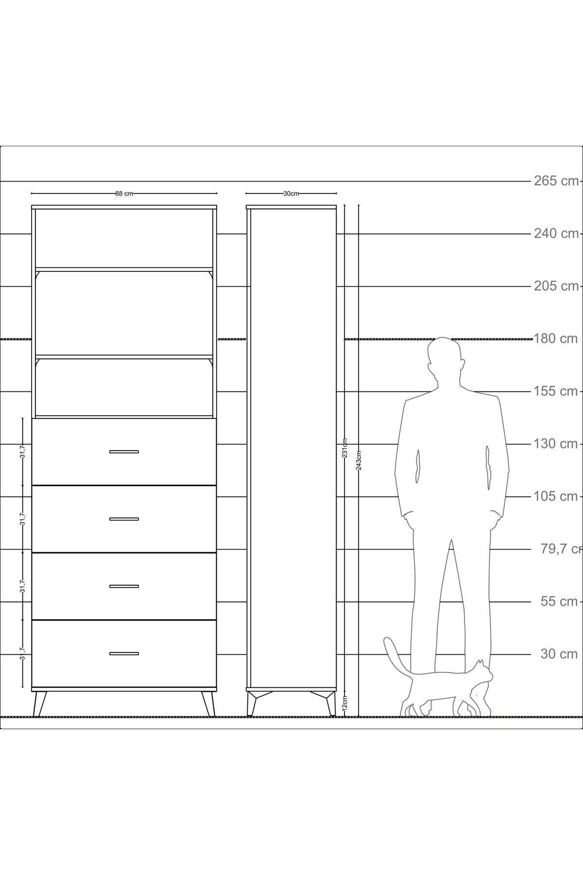 Arges Dolap 3 Raflı 4 Çekmeceli 88x30x243 - S33M208V5A