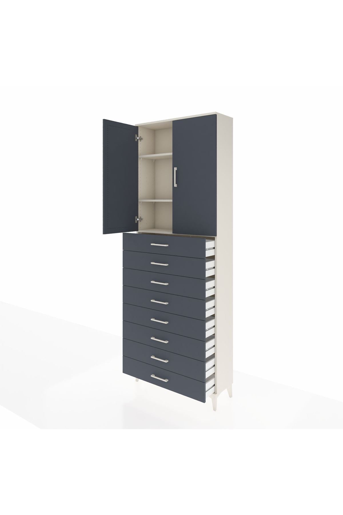 Arges Dolap 3 Raflı 8 Çekmeceli 2 Kapaklı 88x30x243 - S33M209V2A