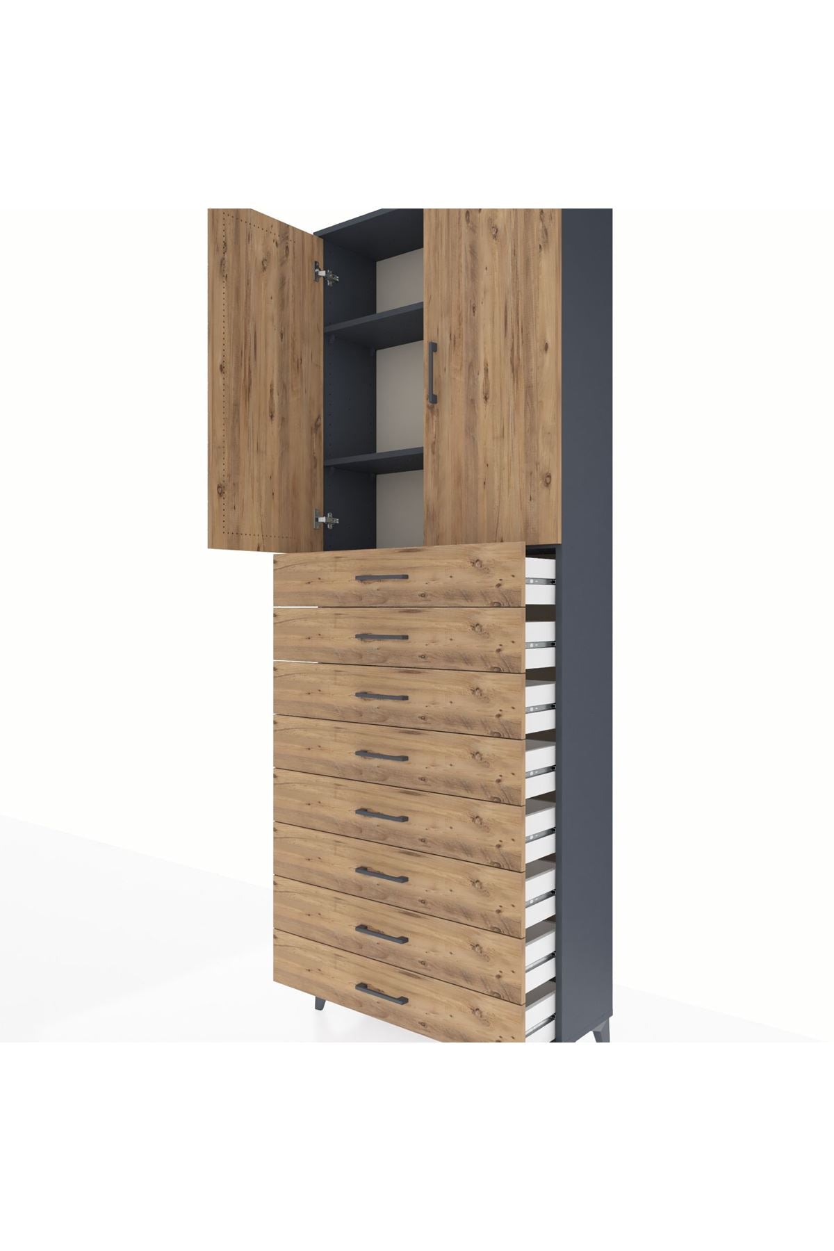 Arges Dolap 3 Raflı 8 Çekmeceli 2 Kapaklı 88x30x243 - S33M209V6A