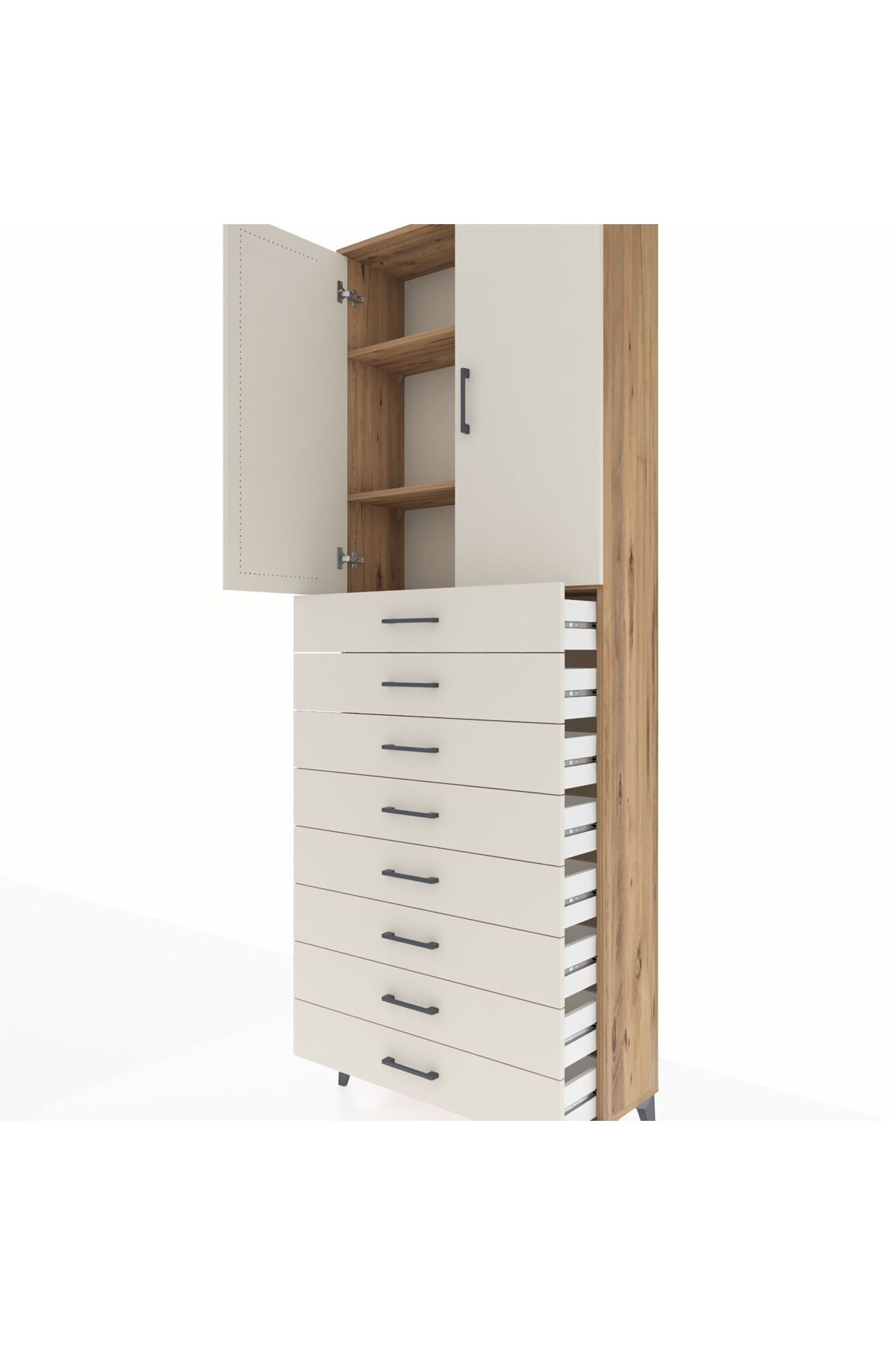 Arges Dolap 3 Raflı 8 Çekmeceli 2 Kapaklı 88x30x243 - S33M209V7A