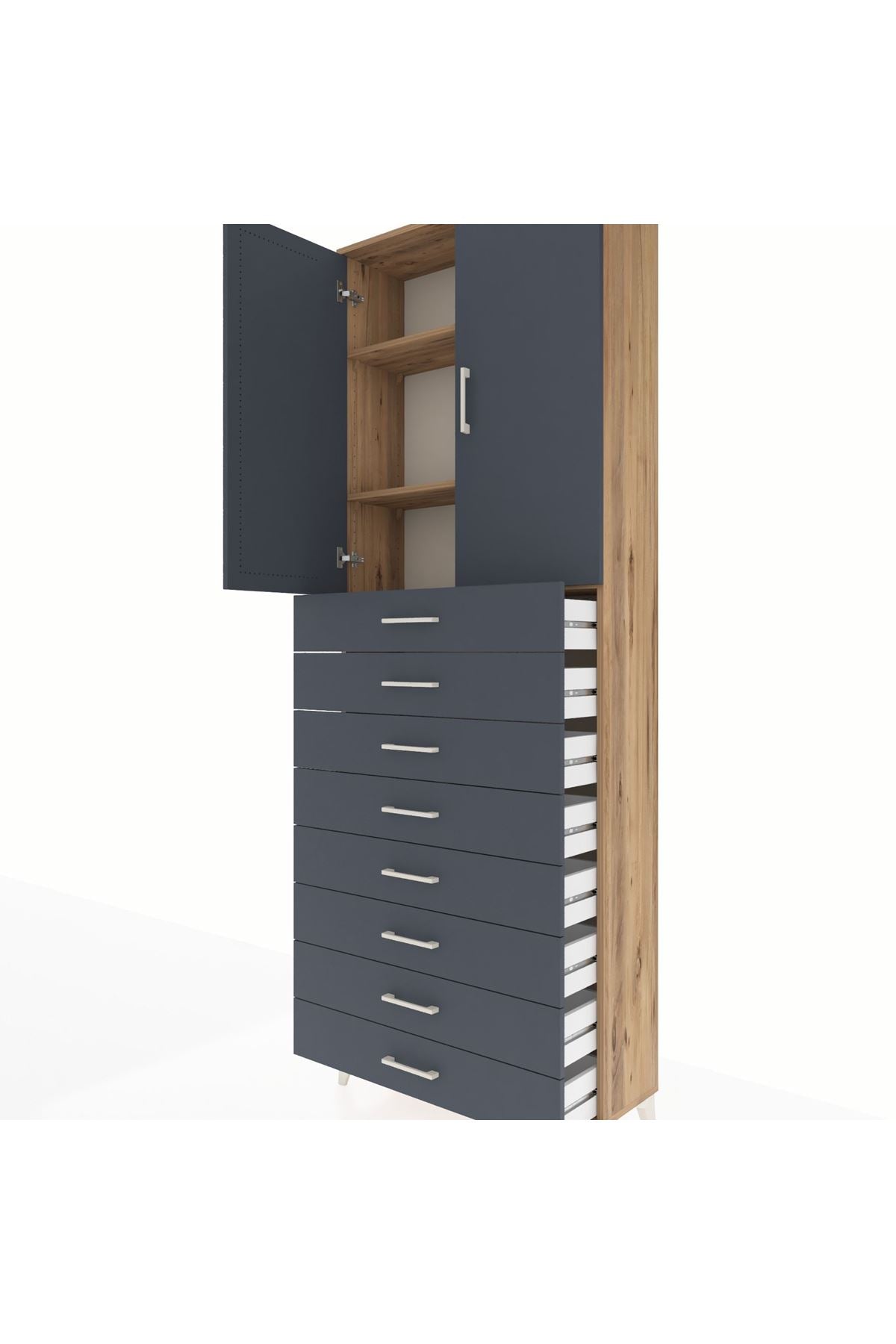 Arges Dolap 3 Raflı 8 Çekmeceli 2 Kapaklı 88x30x243 - S33M209V8A
