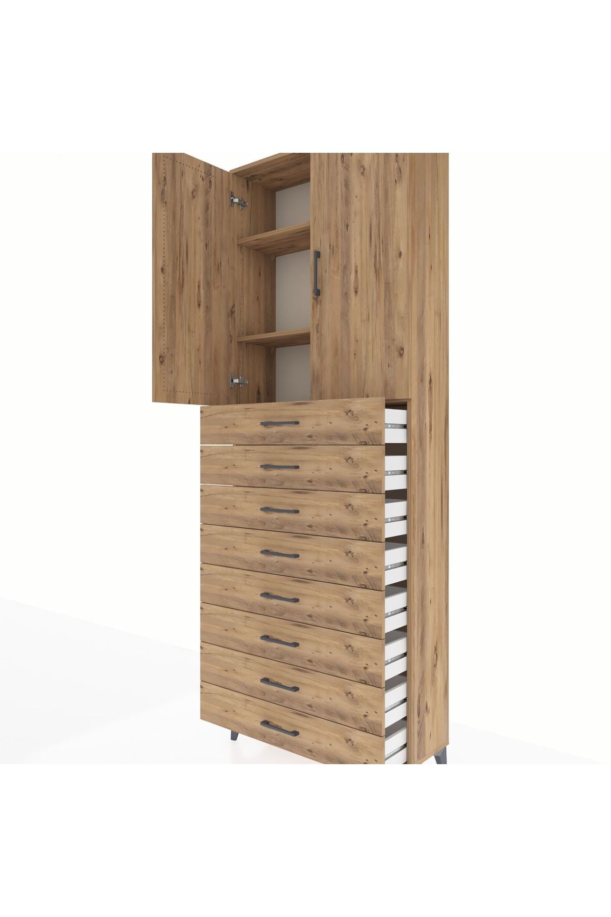 Arges Dolap 3 Raflı 8 Çekmeceli 2 Kapaklı 88x30x243 - S33M209V9A