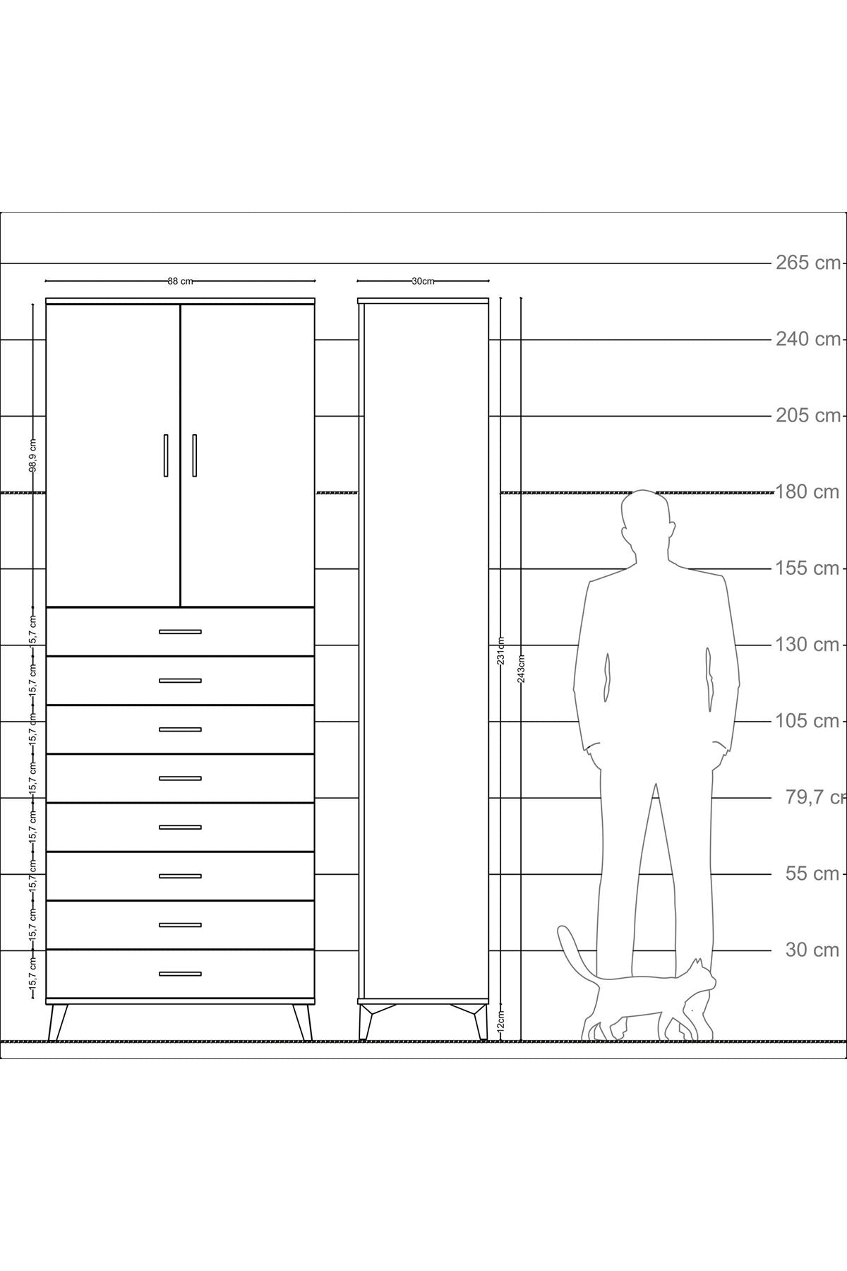 Arges Dolap 3 Raflı 8 Çekmeceli 2 Kapaklı 88x30x243 - S33M209V9A