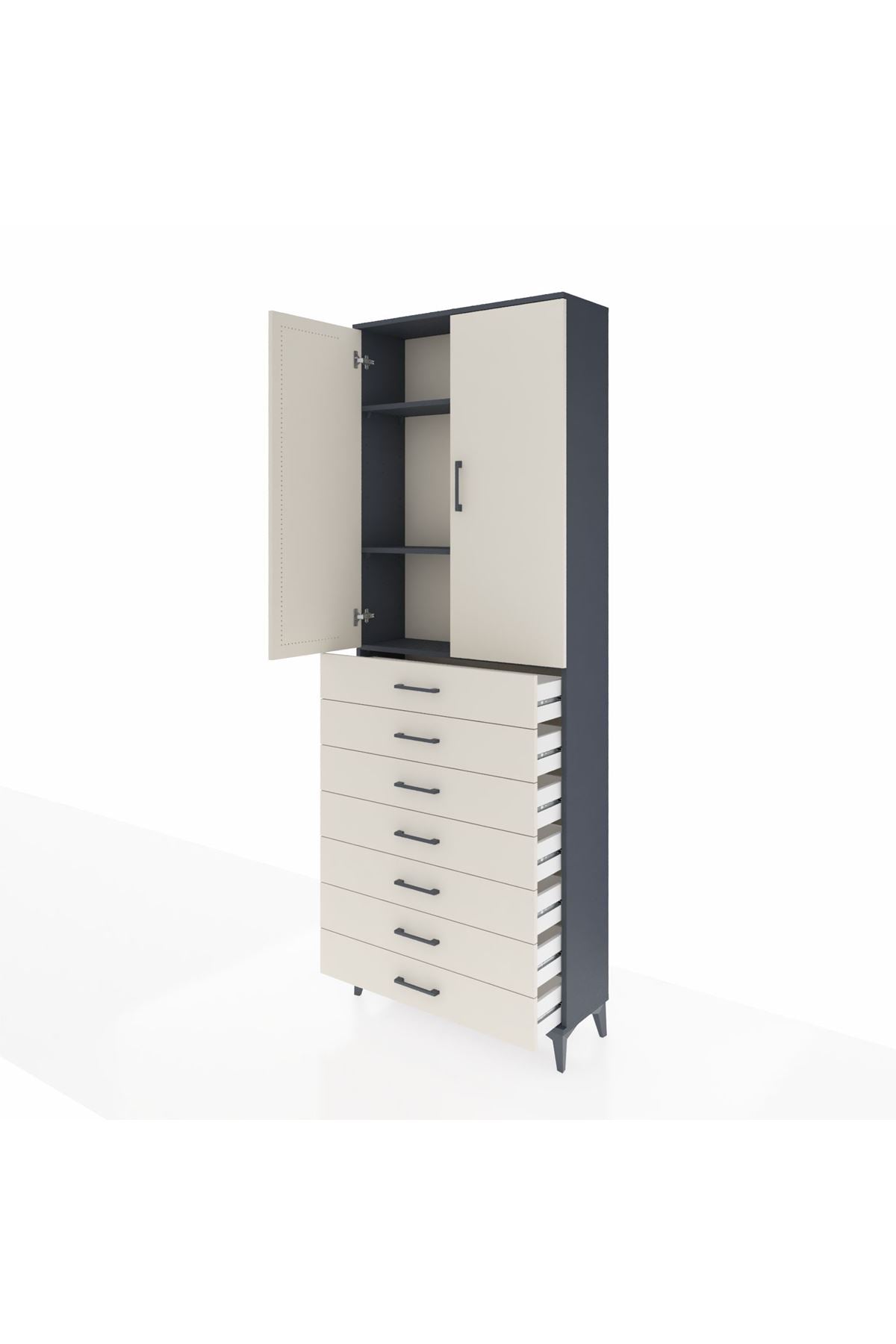 Arges Dolap 3 Raflı 7 Çekmeceli 2 Kapaklı 88x30x243 - S33M211V4A