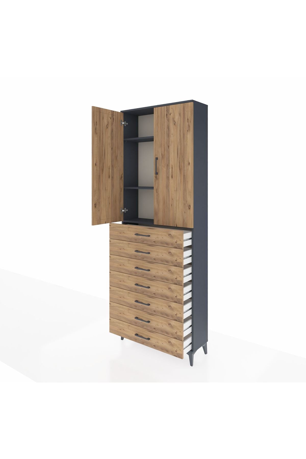 Arges Dolap 3 Raflı 7 Çekmeceli 2 Kapaklı 88x30x243 - S33M211V6A