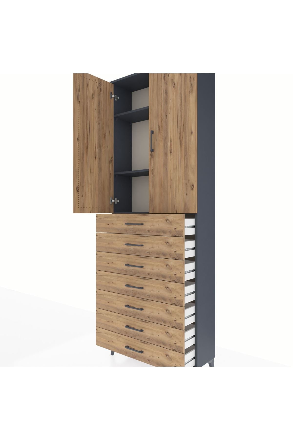 Arges Dolap 3 Raflı 7 Çekmeceli 2 Kapaklı 88x30x243 - S33M211V6A