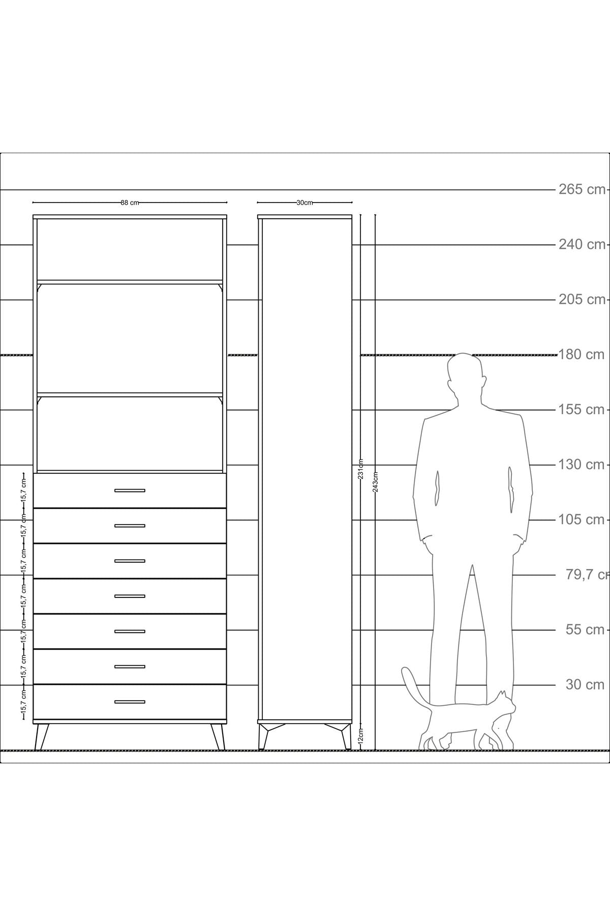 Arges Dolap 3 Raflı 7 Çekmeceli 88x30x243 - S33M212V8A