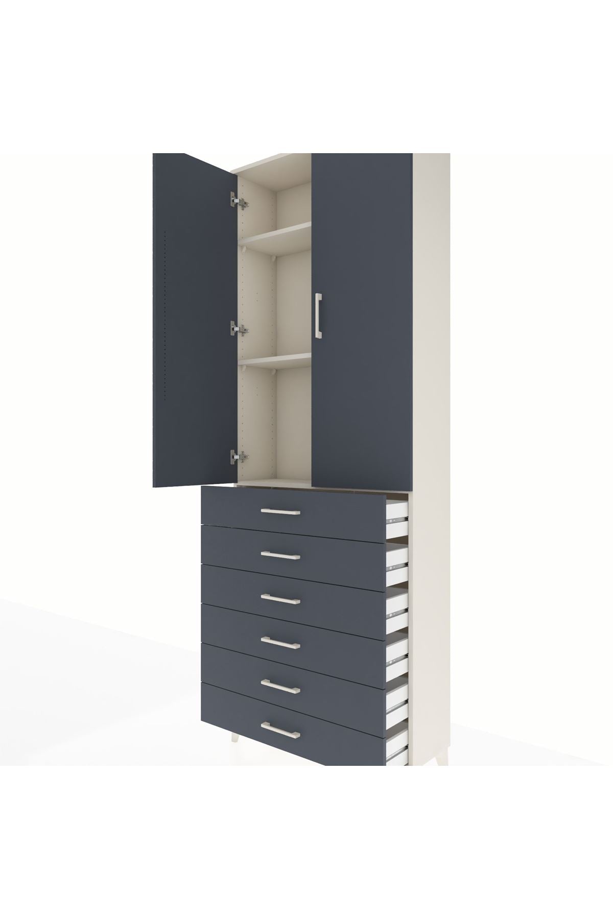 Arges Dolap 3 Raflı 6 Çekmeceli 2 Kapaklı 88x30x243 - S33M213V2A