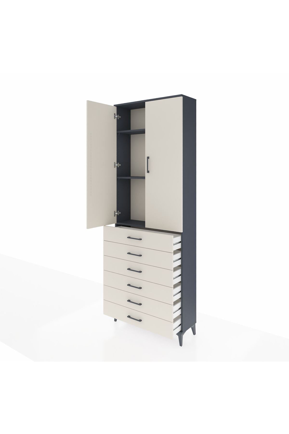 Arges Dolap 3 Raflı 6 Çekmeceli 2 Kapaklı 88x30x243 - S33M213V4A