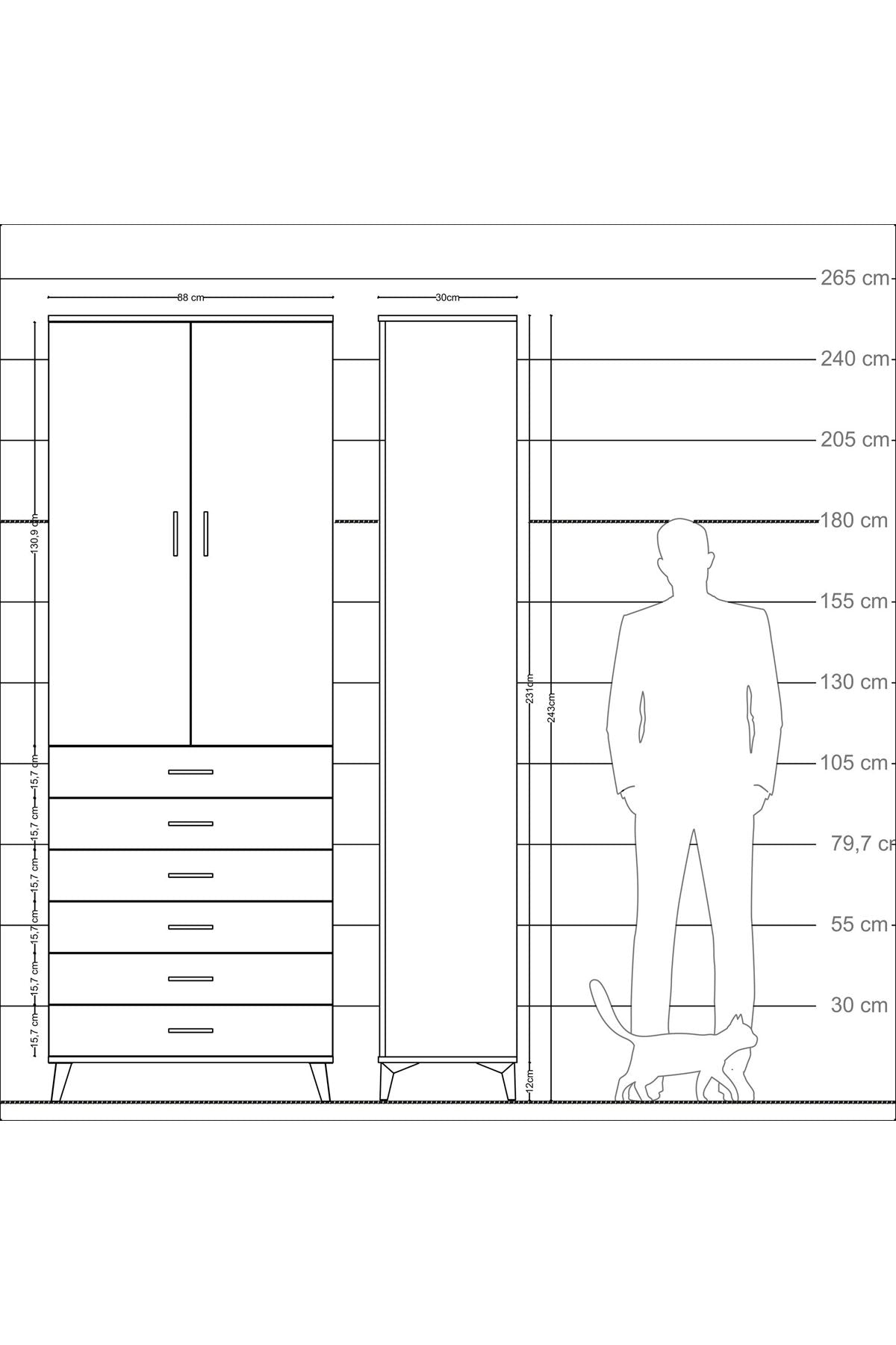 Arges Dolap 3 Raflı 6 Çekmeceli 2 Kapaklı 88x30x243 - S33M213V6A