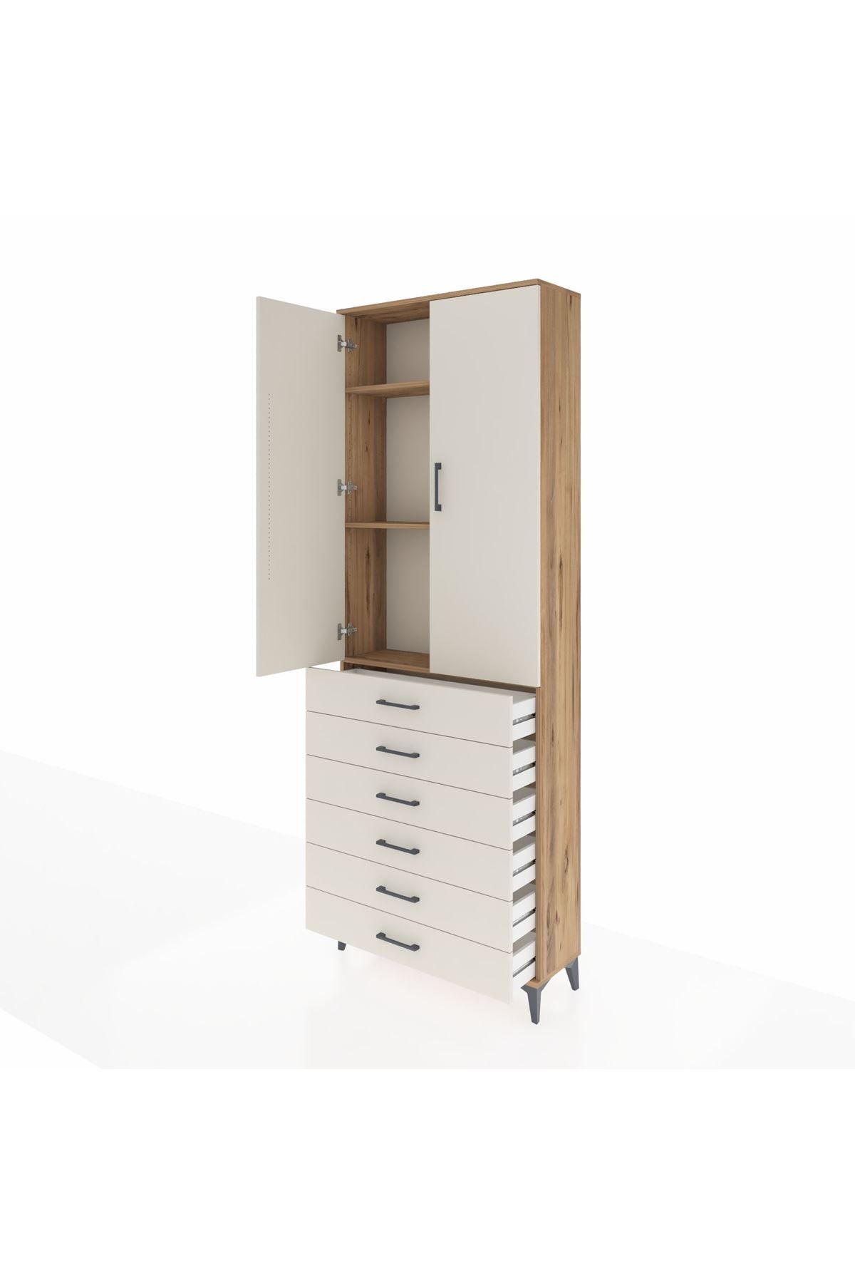 Arges Dolap 3 Raflı 6 Çekmeceli 2 Kapaklı 88x30x243 - S33M213V7A