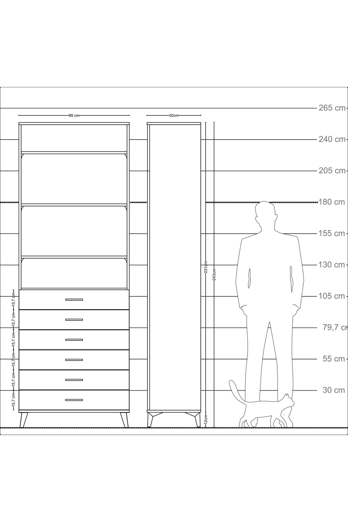 Arges Dolap 4 Raflı 6 Çekmeceli 88x30x243 - S33M214V8A