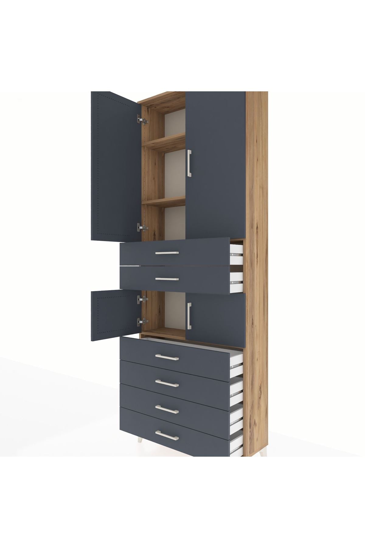 Arges Dolap 4 Raflı 6 Çekmeceli 4 Kapaklı 88x30x243 - S33M215V8A
