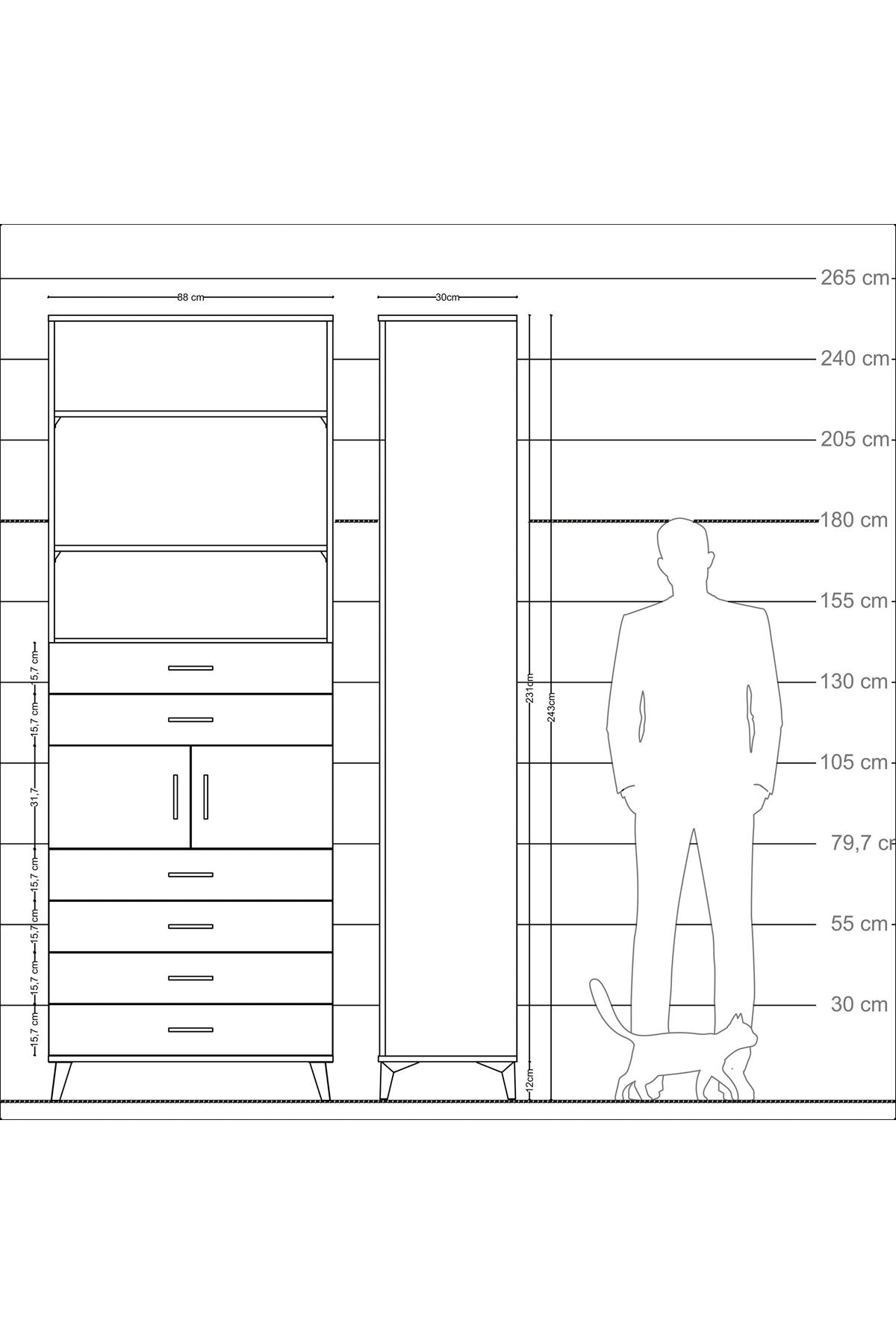 Arges Dolap 4 Raflı 6 Çekmeceli 2 Kapaklı 88x30x243 - S33M216V1A