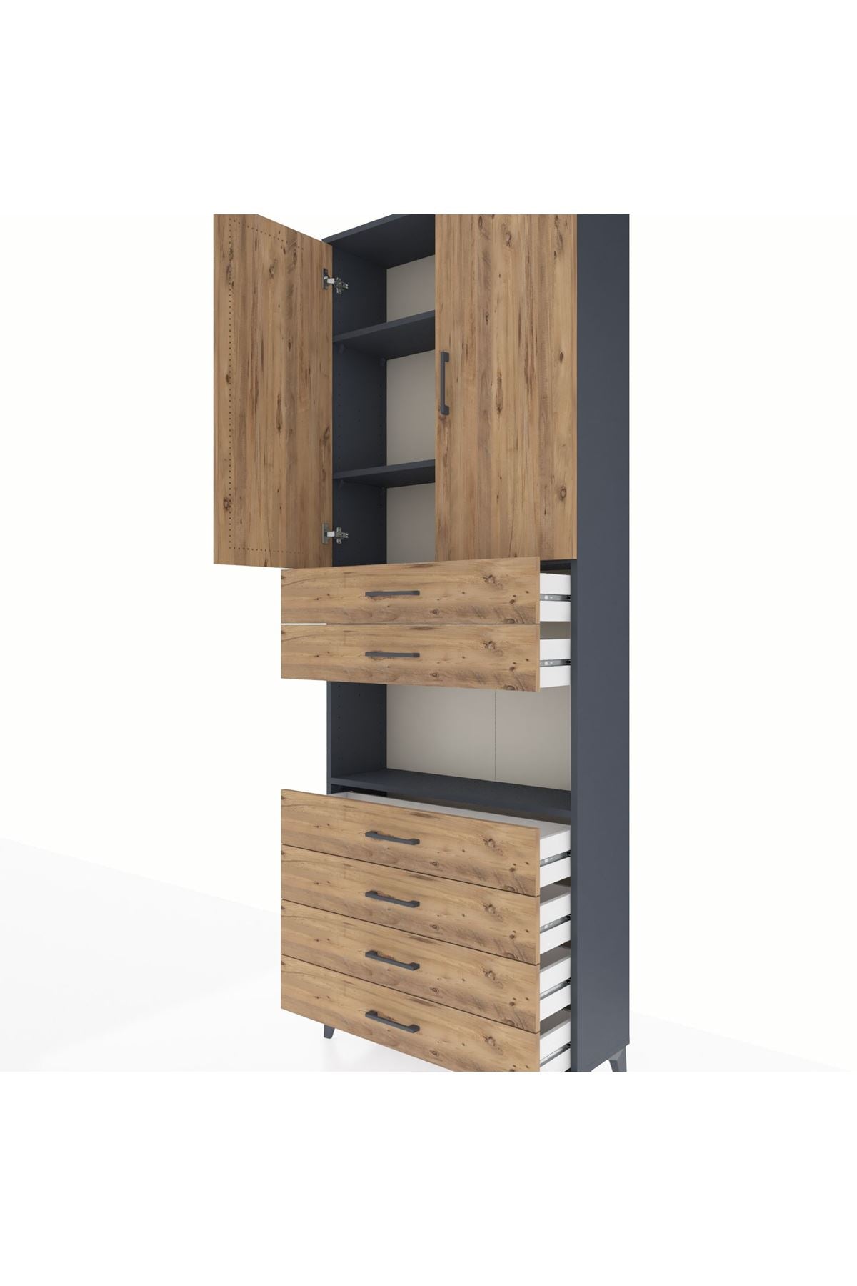 Arges Dolap 4 Raflı 6 Çekmeceli 2 Kapaklı 88x30x243 - S33M217V6A