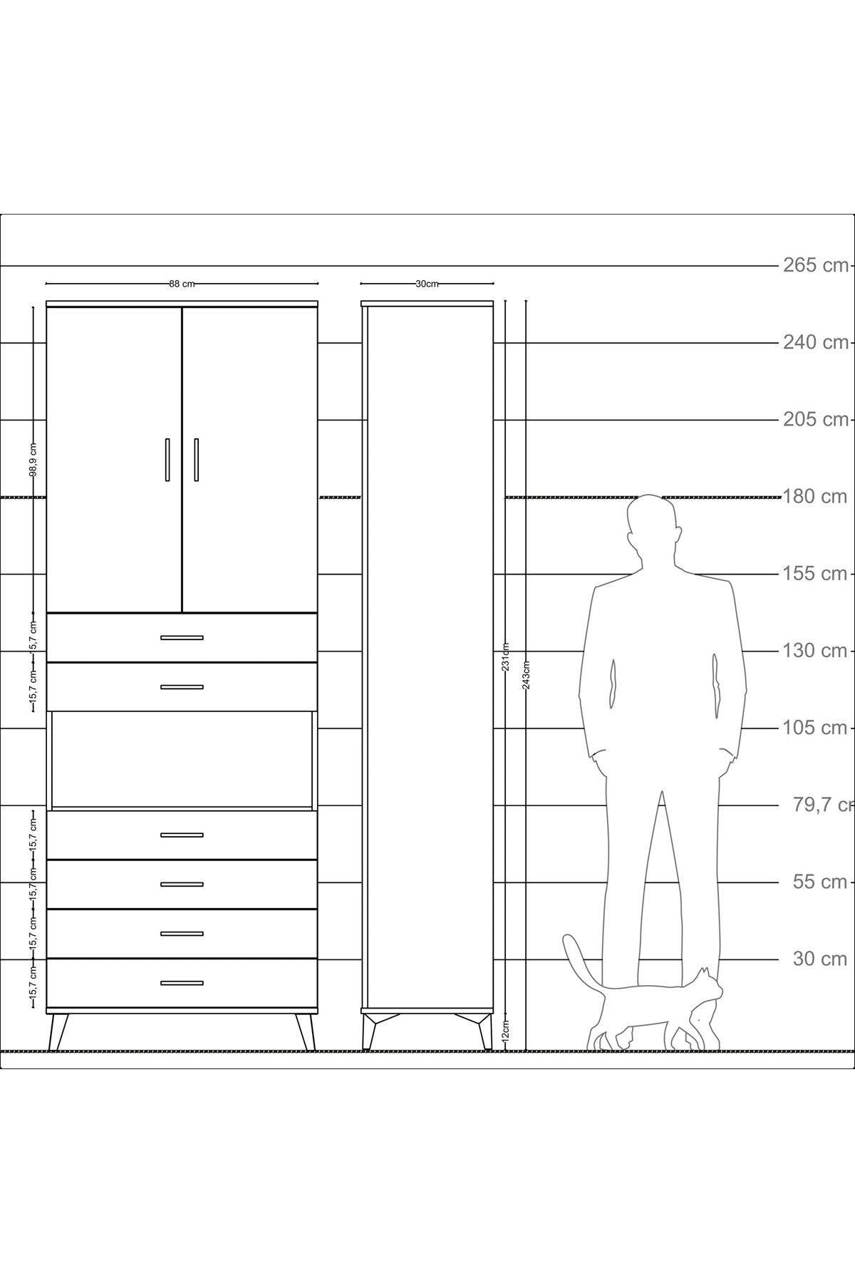 Arges Dolap 4 Raflı 6 Çekmeceli 2 Kapaklı 88x30x243 - S33M217V9A