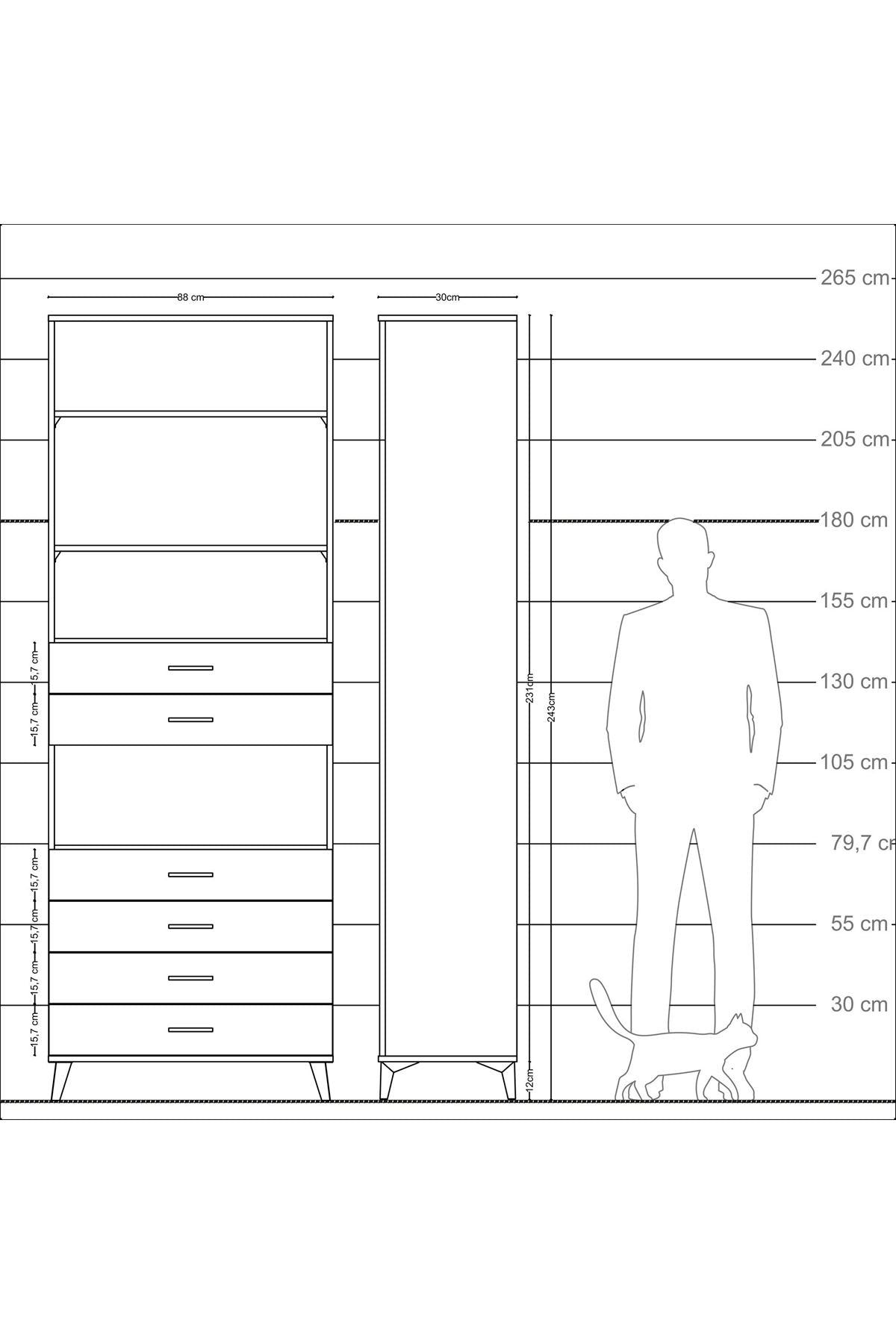 Arges Dolap 4 Raflı 6 Çekmeceli 88x30x243 - S33M218V2A