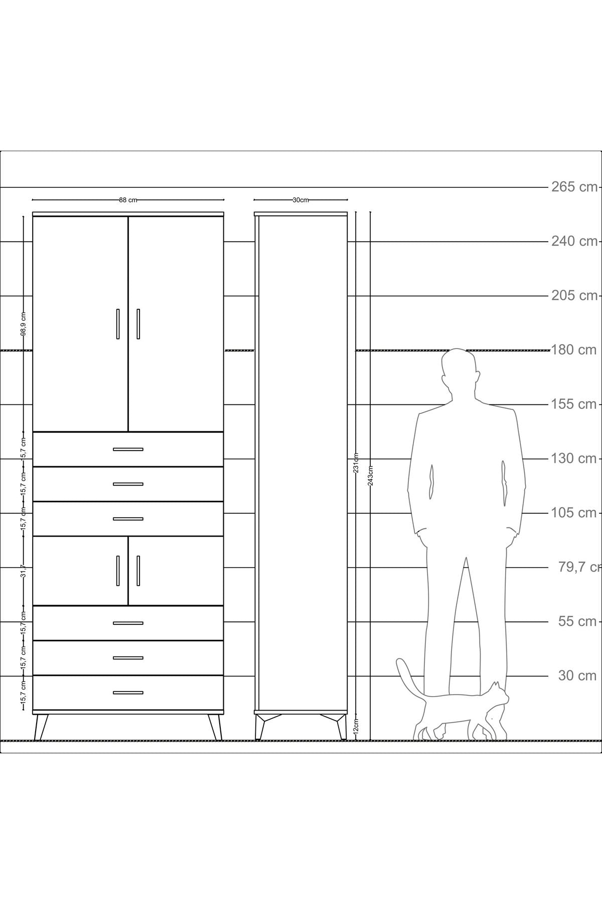 Arges Dolap 4 Raflı 6 Çekmeceli 4 Kapaklı 88x30x243 - S33M219V6A