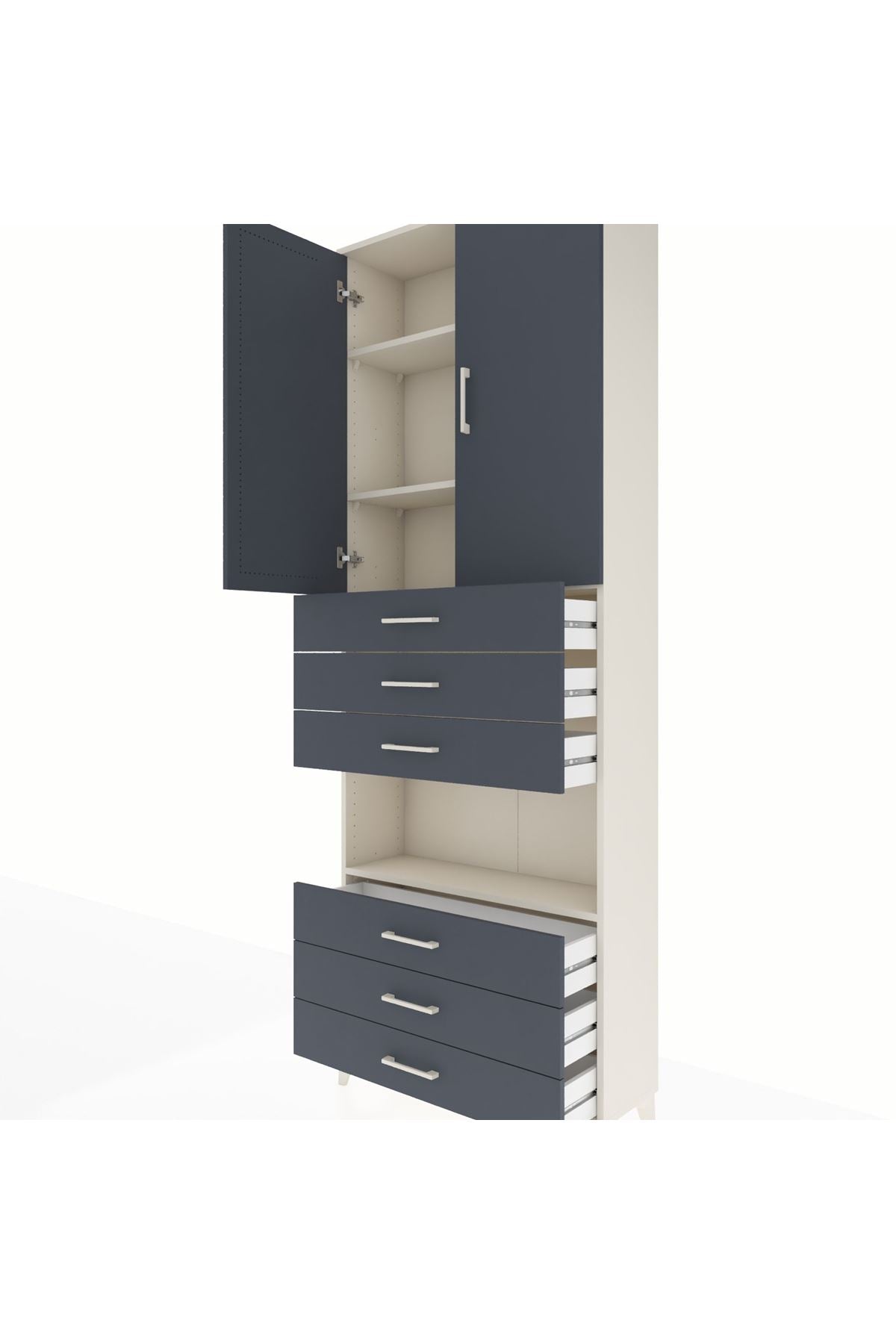 Arges Dolap 4 Raflı 6 Çekmeceli 2 Kapaklı 88x30x243 - S33M221V2A