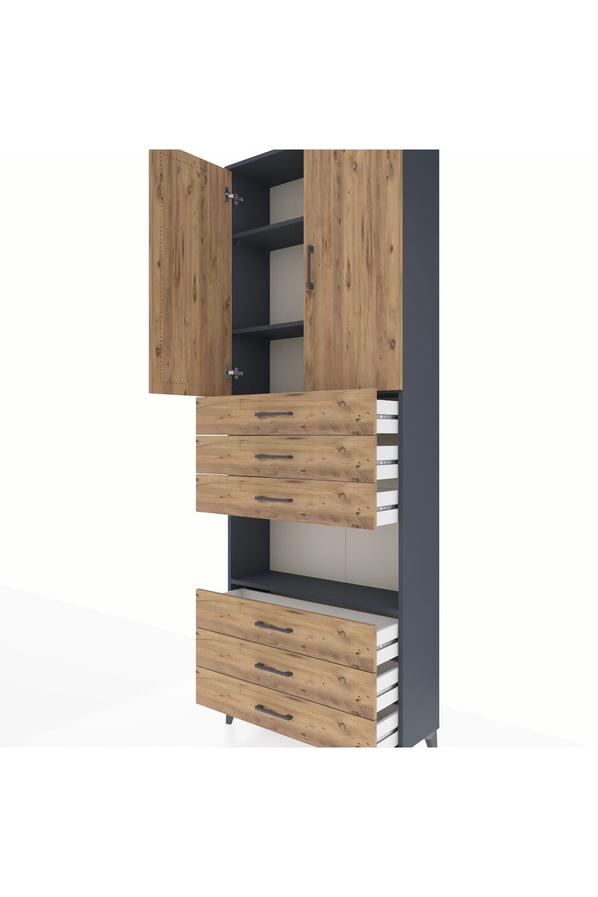 Arges Dolap 4 Raflı 6 Çekmeceli 2 Kapaklı 88x30x243 - S33M221V6A