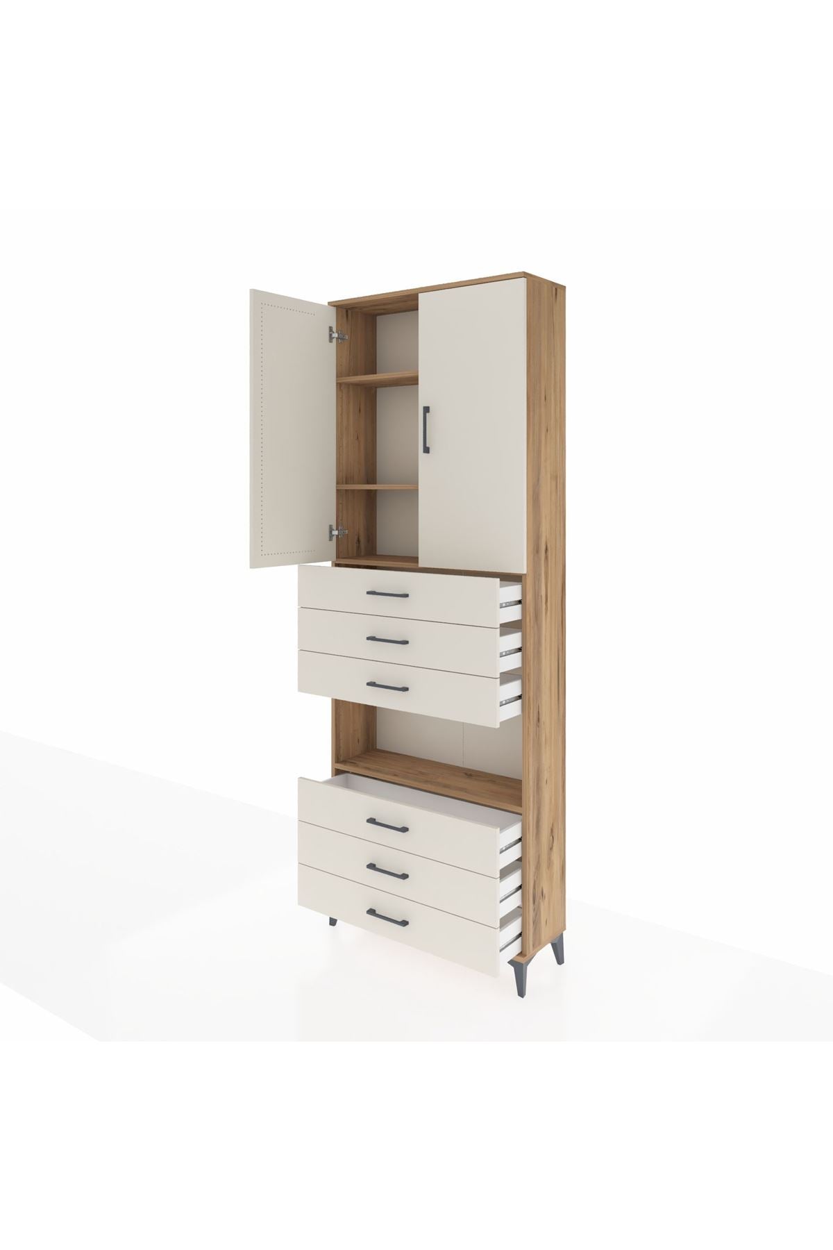 Arges Dolap 4 Raflı 6 Çekmeceli 2 Kapaklı 88x30x243 - S33M221V7A