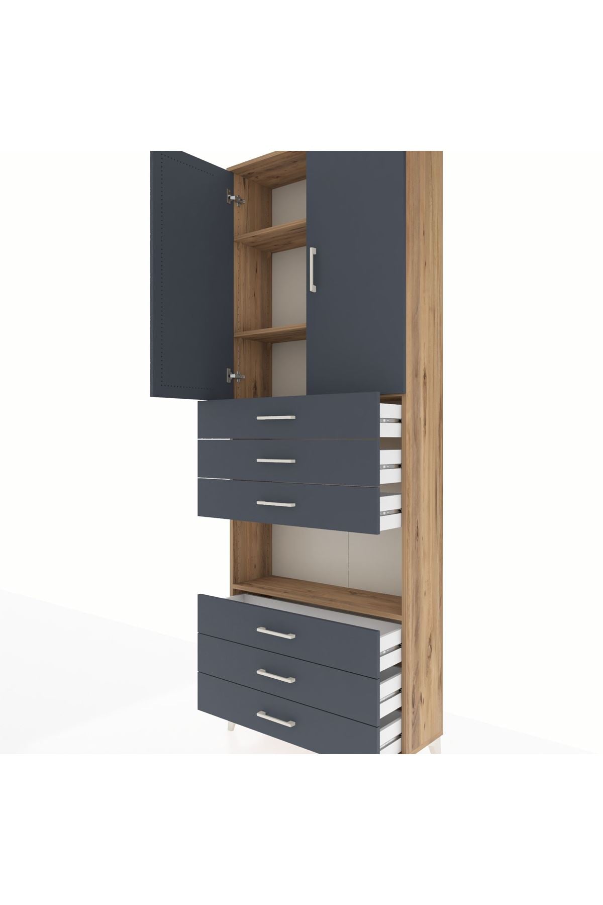 Arges Dolap 4 Raflı 6 Çekmeceli 2 Kapaklı 88x30x243 - S33M221V8A
