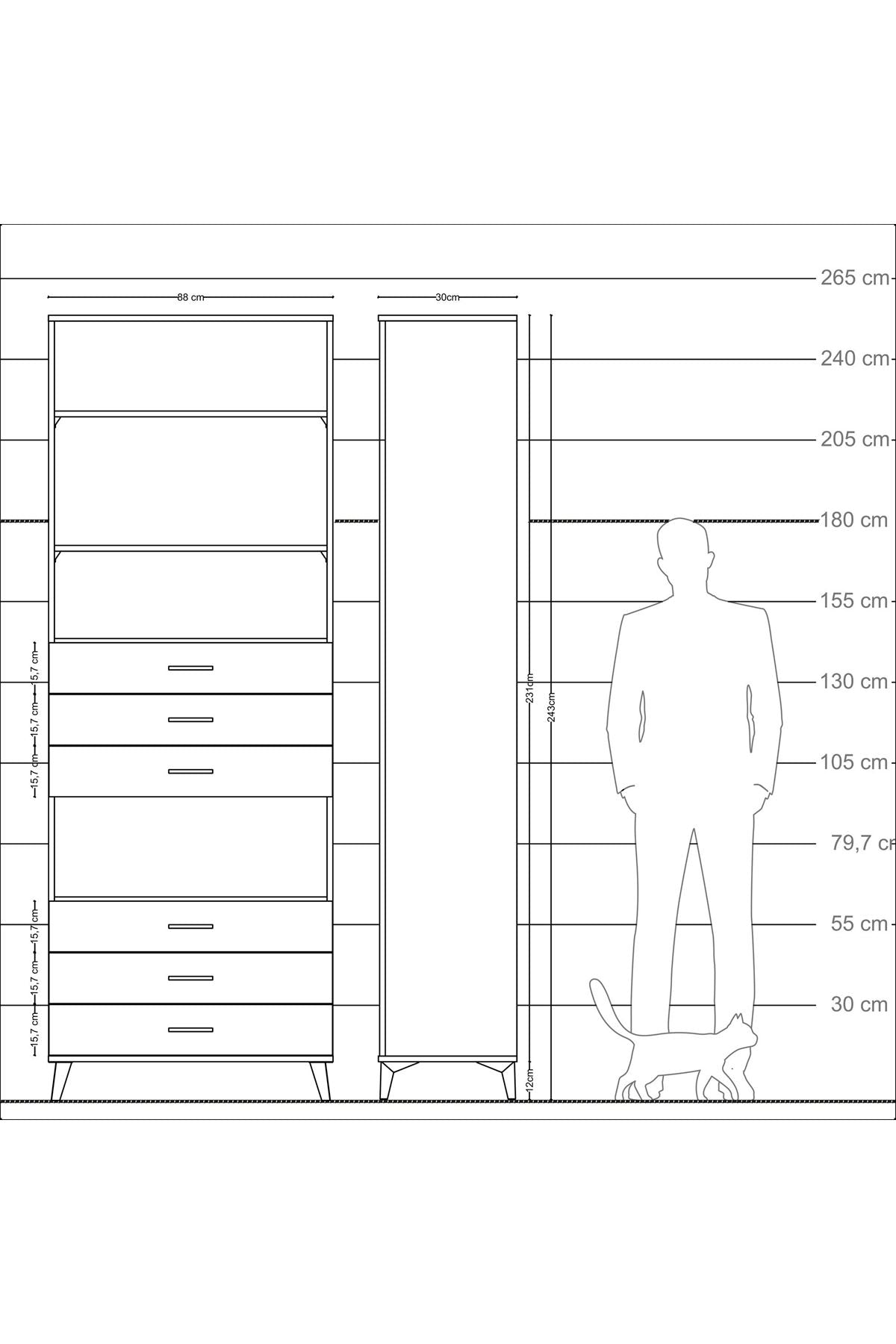 Arges Dolap 4 Raflı 6 Çekmeceli 88x30x243 - S33M222V6A