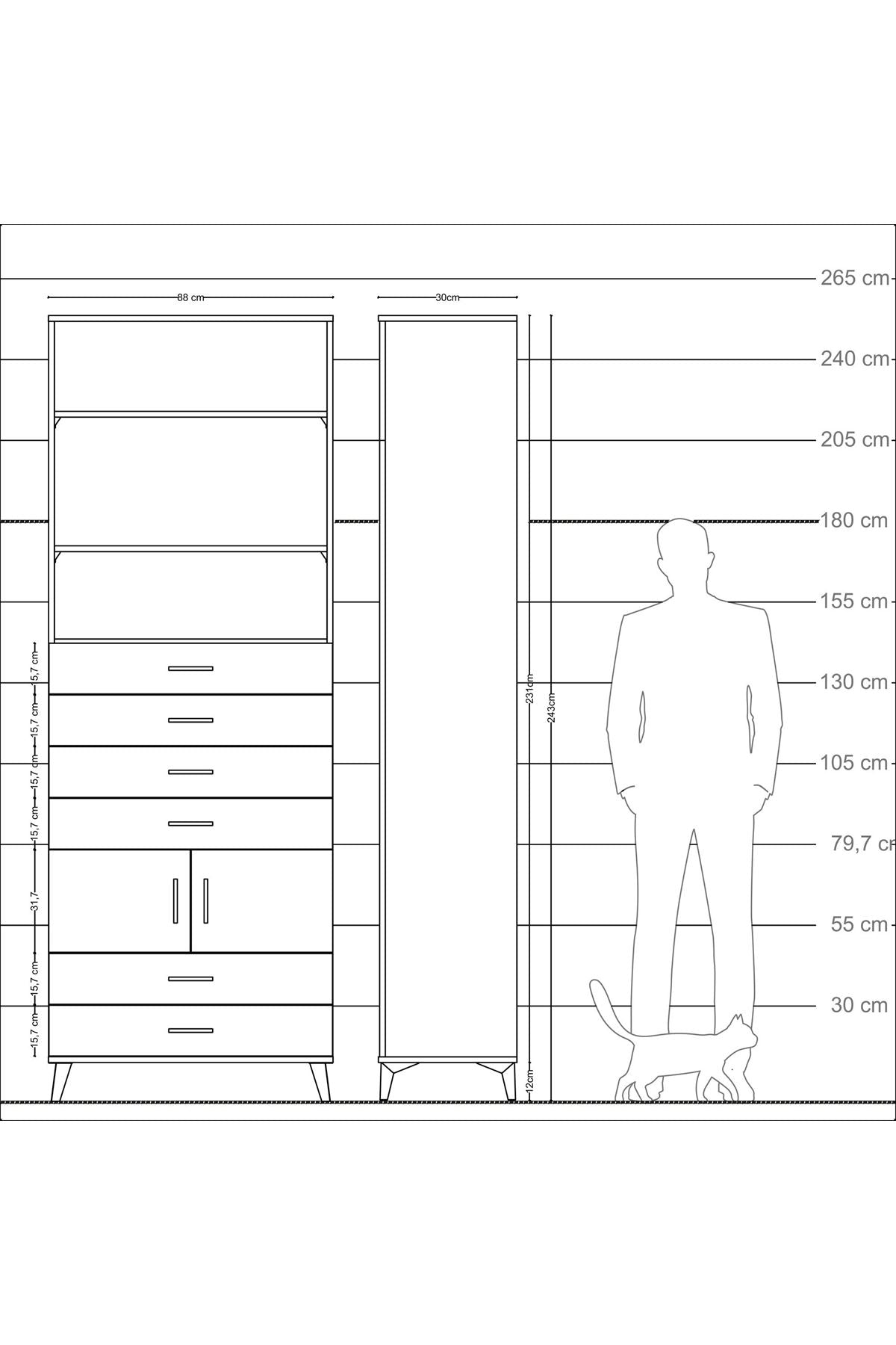 Arges Dolap 4 Raflı 6 Çekmeceli 2 Kapaklı 88x30x243 - S33M224V8A