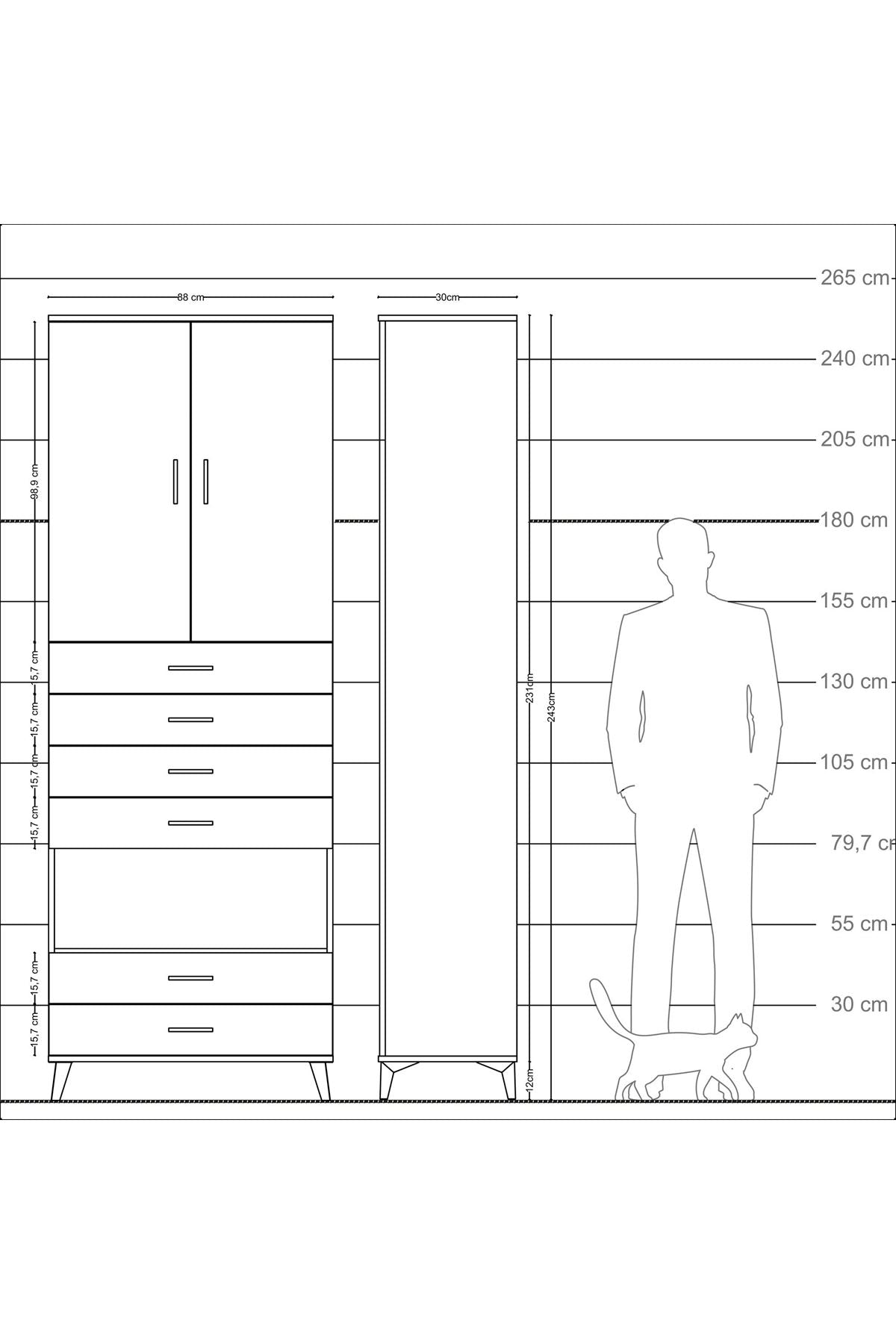 Arges Dolap 4 Raflı 6 Çekmeceli 2 Kapaklı 88x30x243 - S33M225V5A