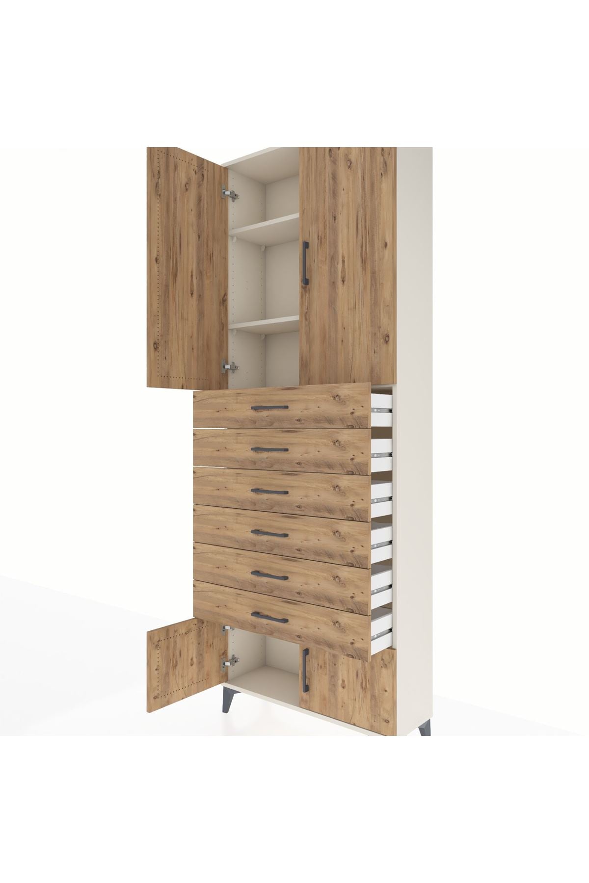 Arges Dolap 3 Raflı 6 Çekmeceli 4 Kapaklı 88x30x243 - S33M227V3A