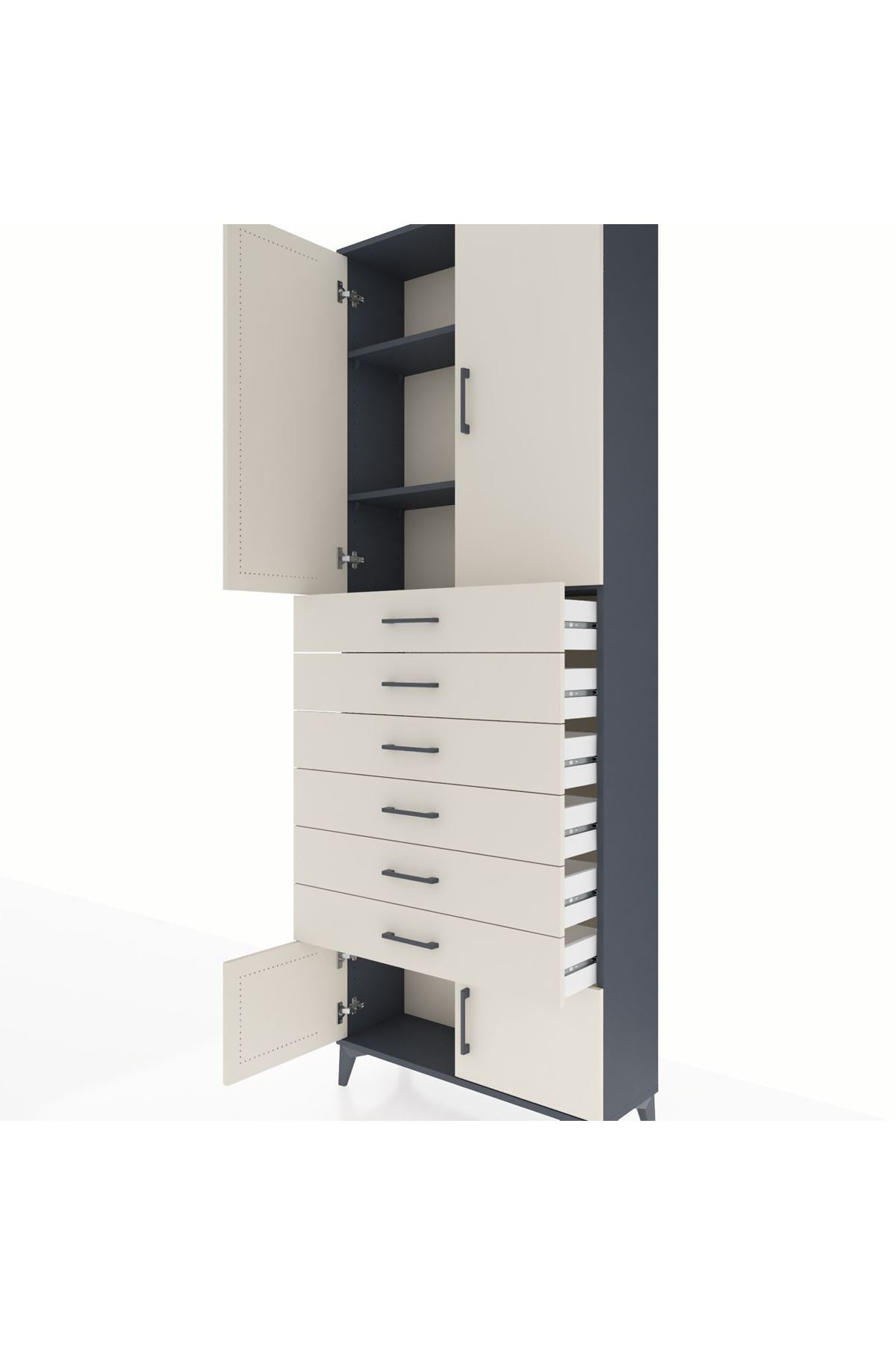 Arges Dolap 3 Raflı 6 Çekmeceli 4 Kapaklı 88x30x243 - S33M227V4A