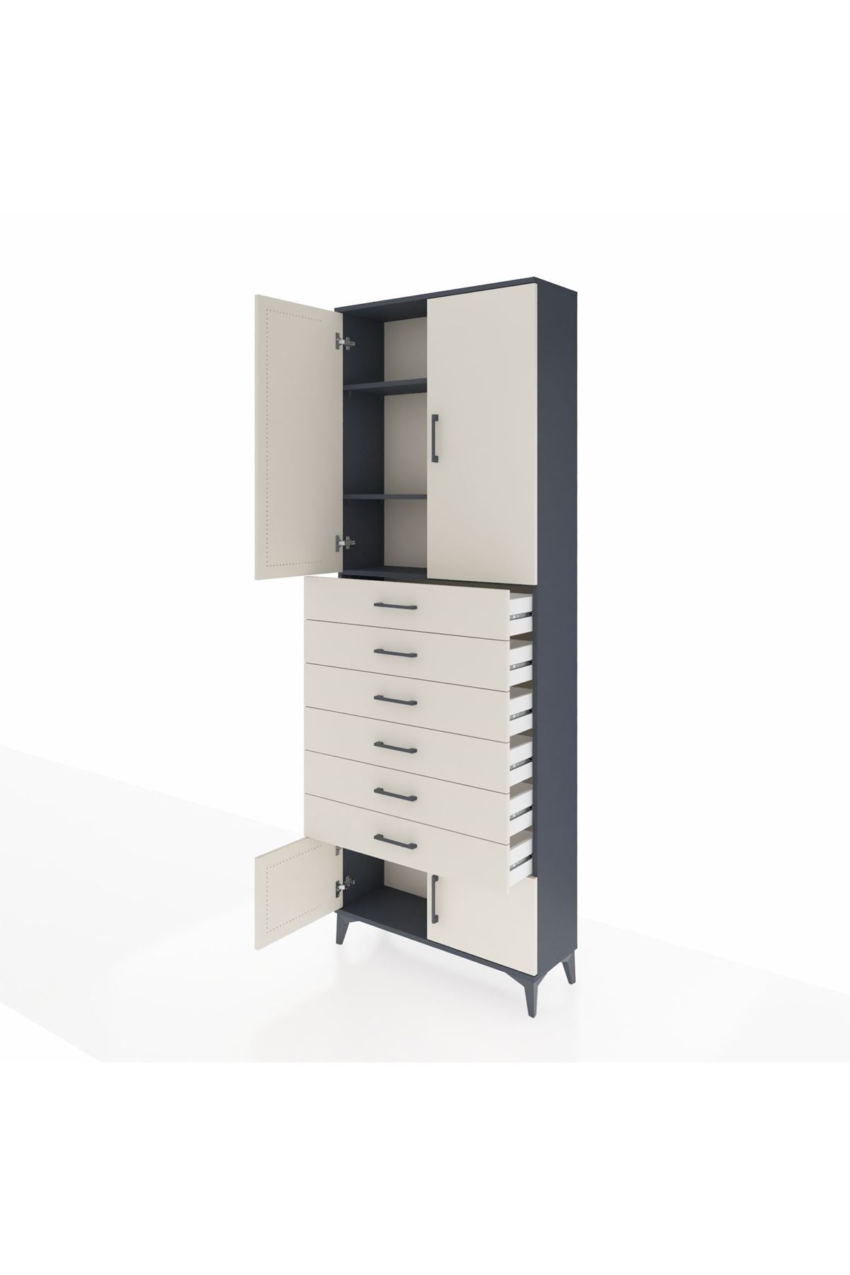 Arges Dolap 3 Raflı 6 Çekmeceli 4 Kapaklı 88x30x243 - S33M227V4A