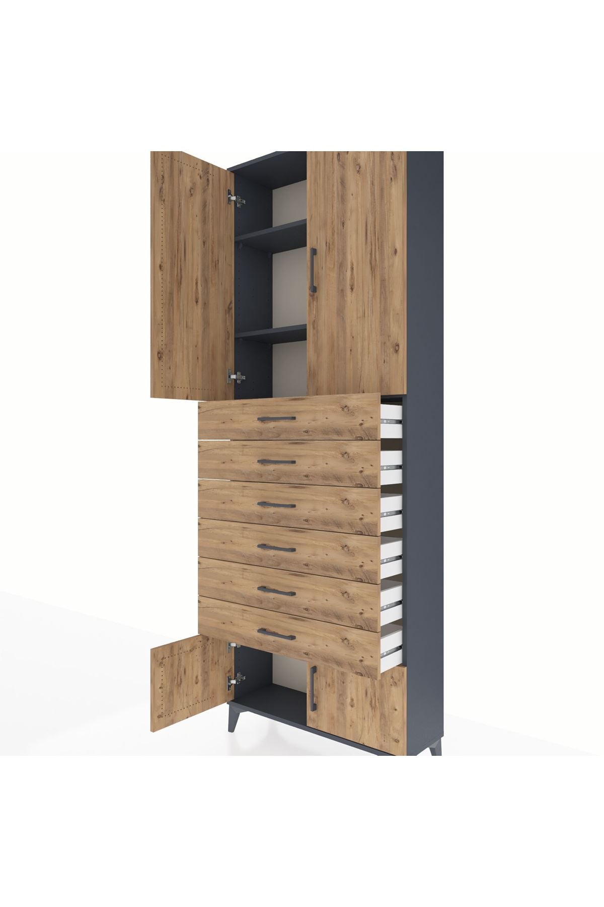 Arges Dolap 3 Raflı 6 Çekmeceli 4 Kapaklı 88x30x243 - S33M227V6A