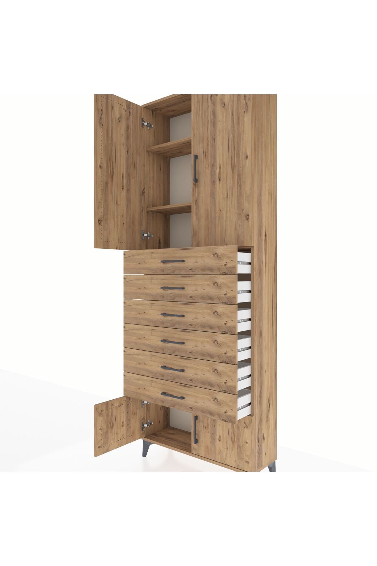 Arges Dolap 3 Raflı 6 Çekmeceli 4 Kapaklı 88x30x243 - S33M227V9A