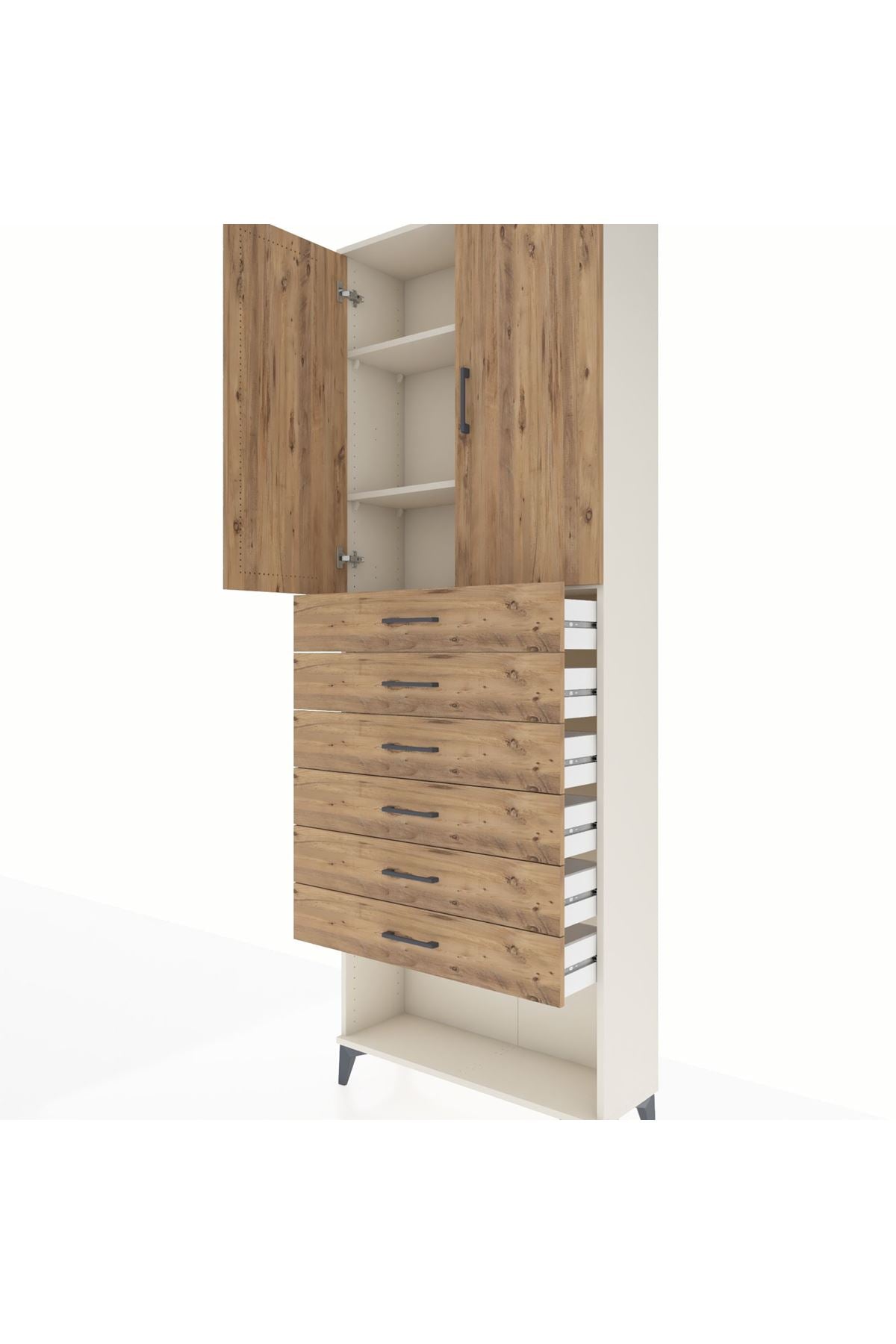 Arges Dolap 3 Raflı 6 Çekmeceli 2 Kapaklı 88x30x243 - S33M229V3A