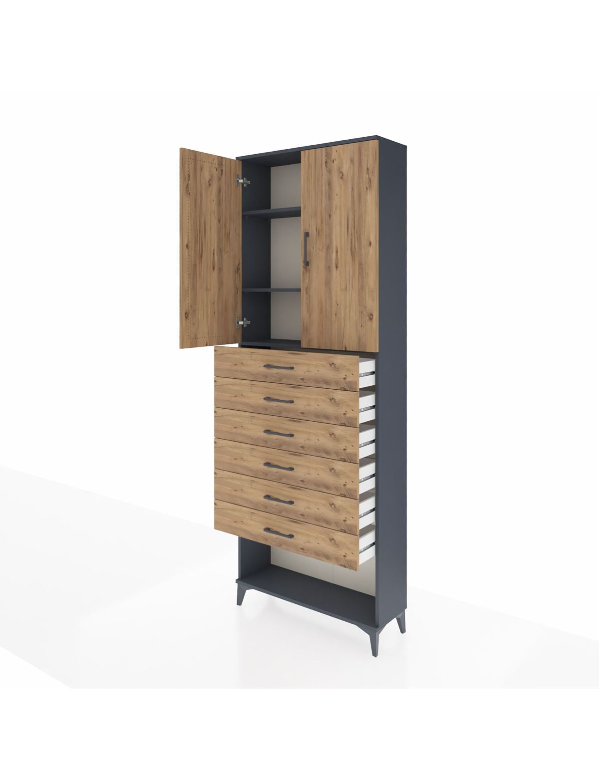 Arges Dolap 3 Raflı 6 Çekmeceli 2 Kapaklı 88x30x243 - S33M229V6A