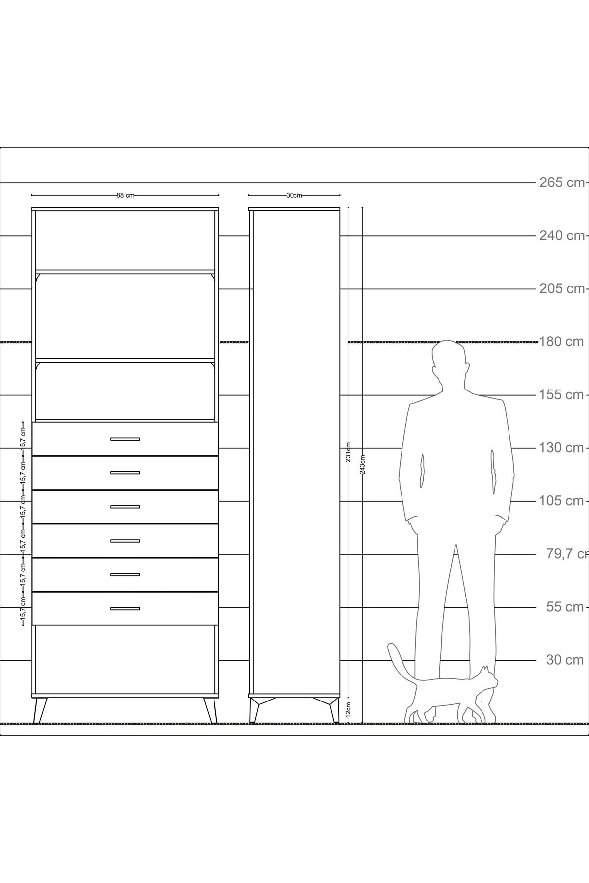 Arges Dolap 3 Raflı 6 Çekmeceli 88x30x243 - S33M230V8A