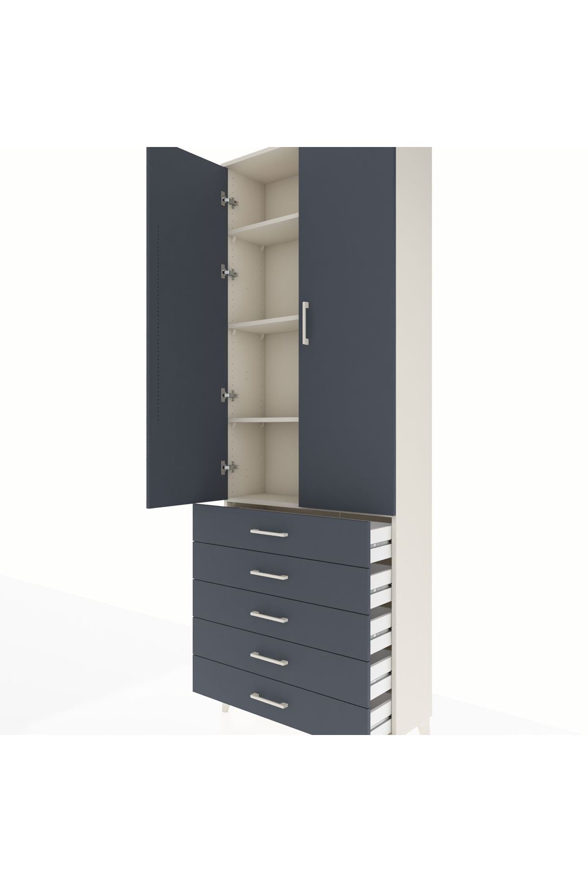 Arges Dolap 4 Raflı 5 Çekmeceli 2 Kapaklı 88x30x243 - S33M231V2A