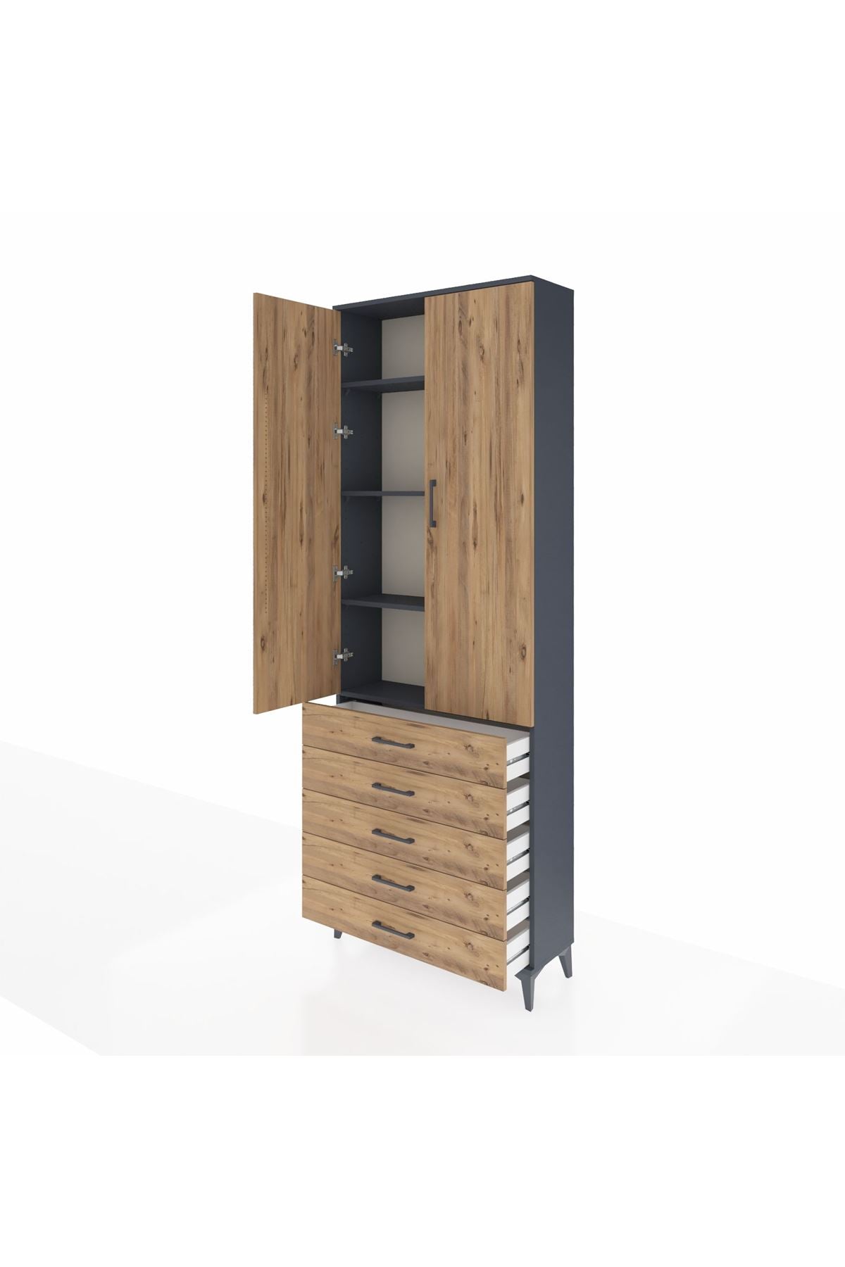 Arges Dolap 4 Raflı 5 Çekmeceli 2 Kapaklı 88x30x243 - S33M231V6A
