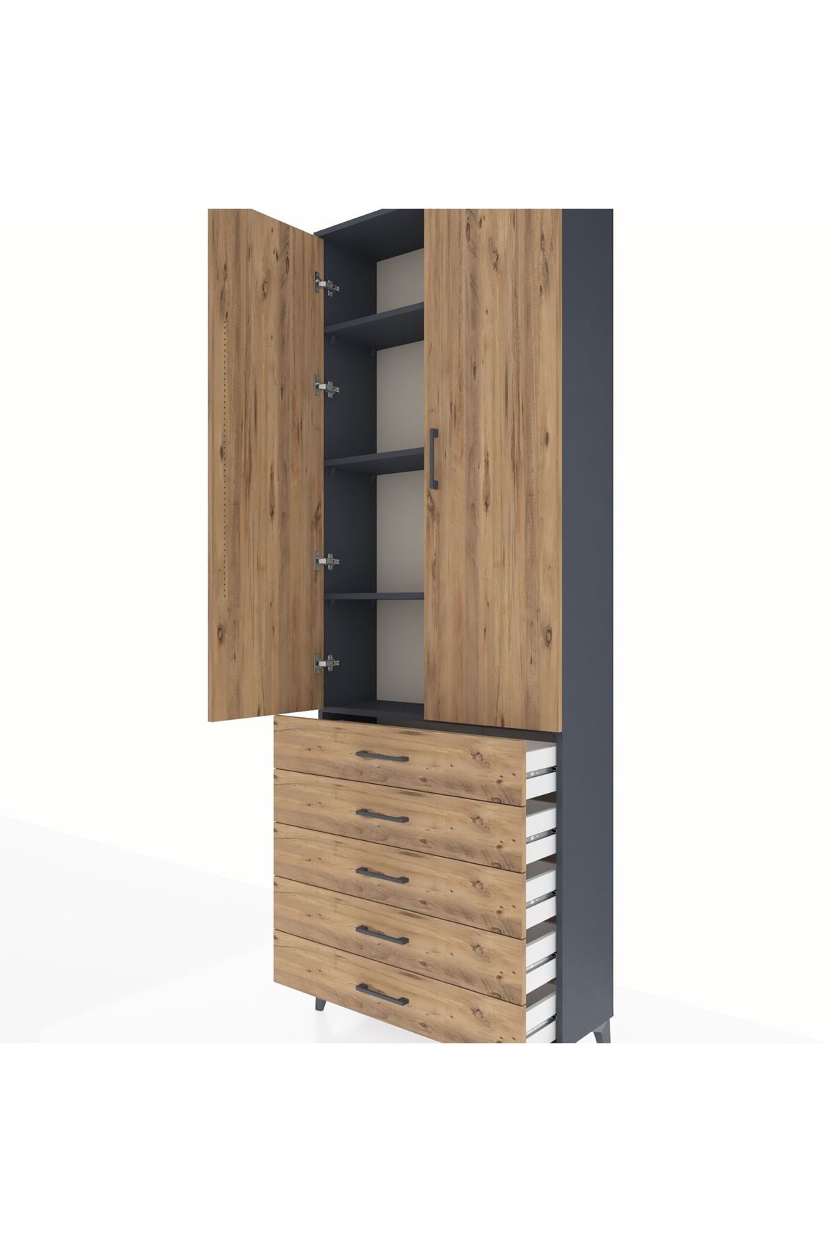 Arges Dolap 4 Raflı 5 Çekmeceli 2 Kapaklı 88x30x243 - S33M231V6A