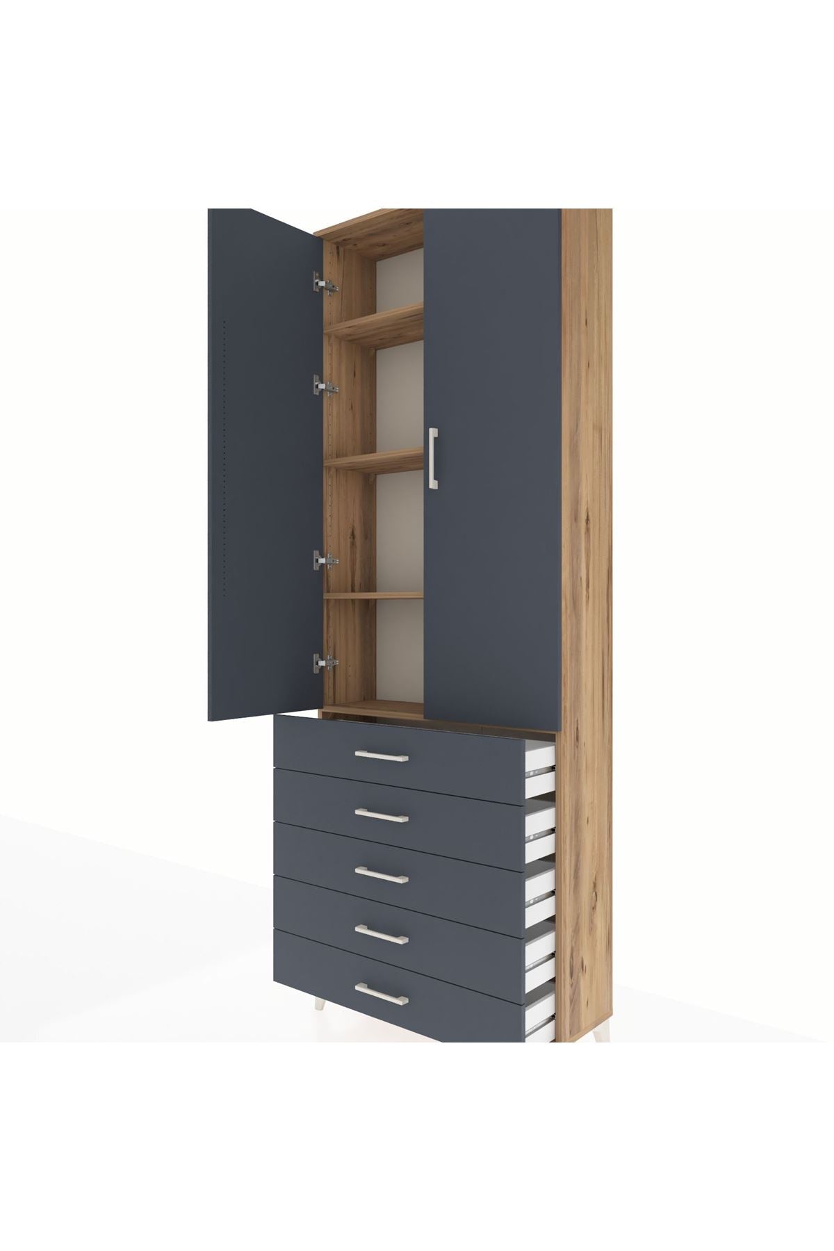 Arges Dolap 4 Raflı 5 Çekmeceli 2 Kapaklı 88x30x243 - S33M231V8A