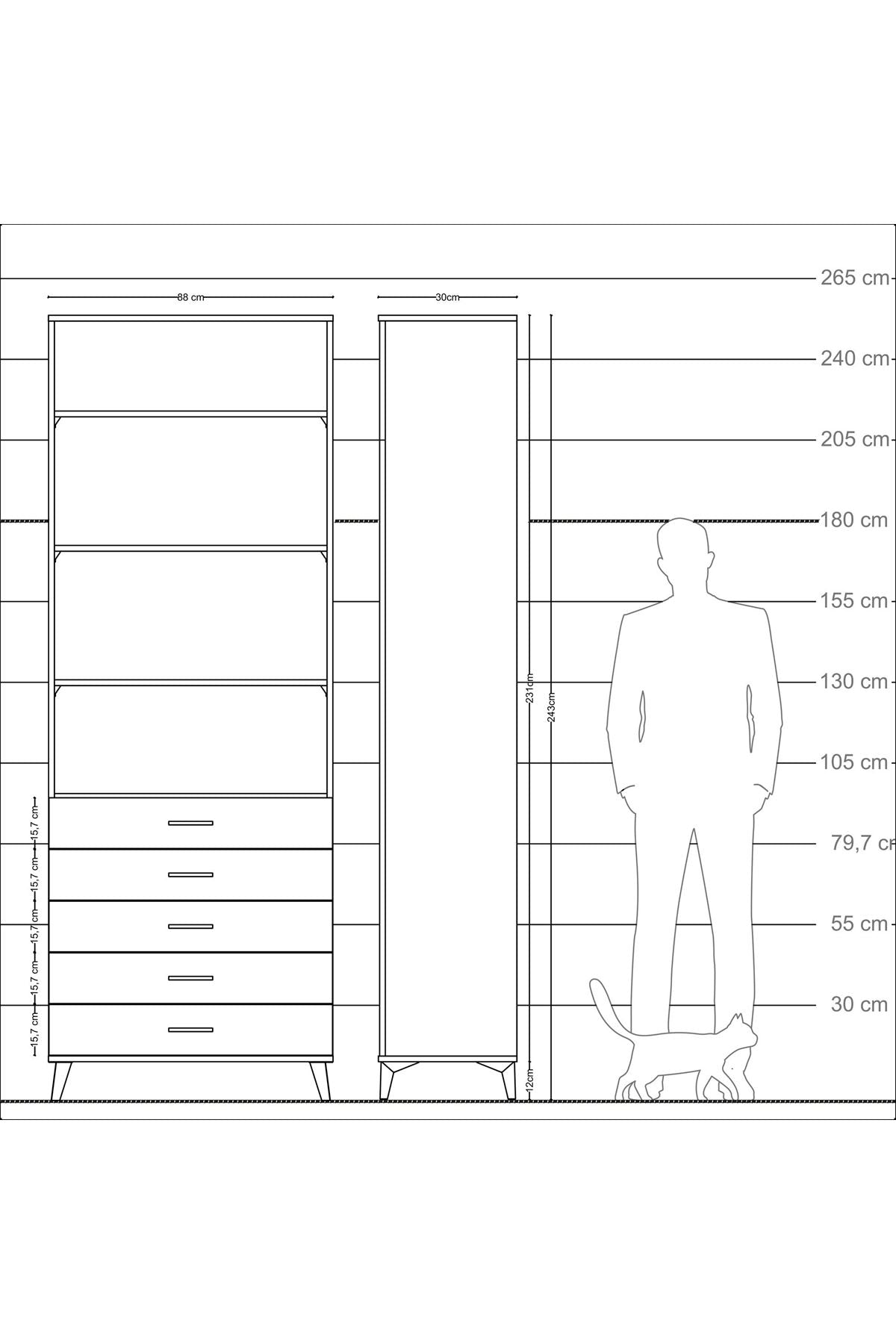 Arges Dolap 4 Raflı 5 Çekmeceli 88x30x243 - S33M232V4A
