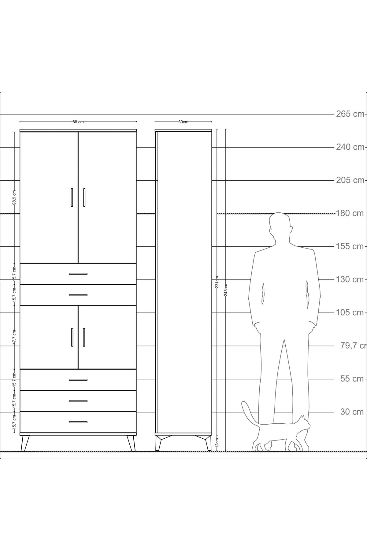Arges Dolap 4 Raflı 5 Çekmeceli 4 Kapaklı 88x30x243 - S33M233V1A