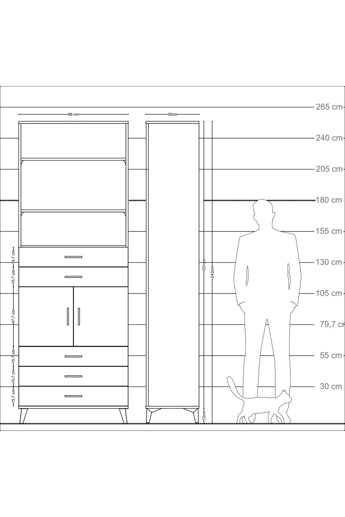 Arges Dolap 4 Raflı 5 Çekmeceli 2 Kapaklı 88x30x243 - S33M234V6A