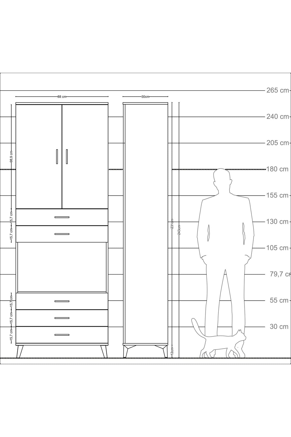 Arges Dolap 4 Raflı 5 Çekmeceli 2 Kapaklı 88x30x243 - S33M235V2A